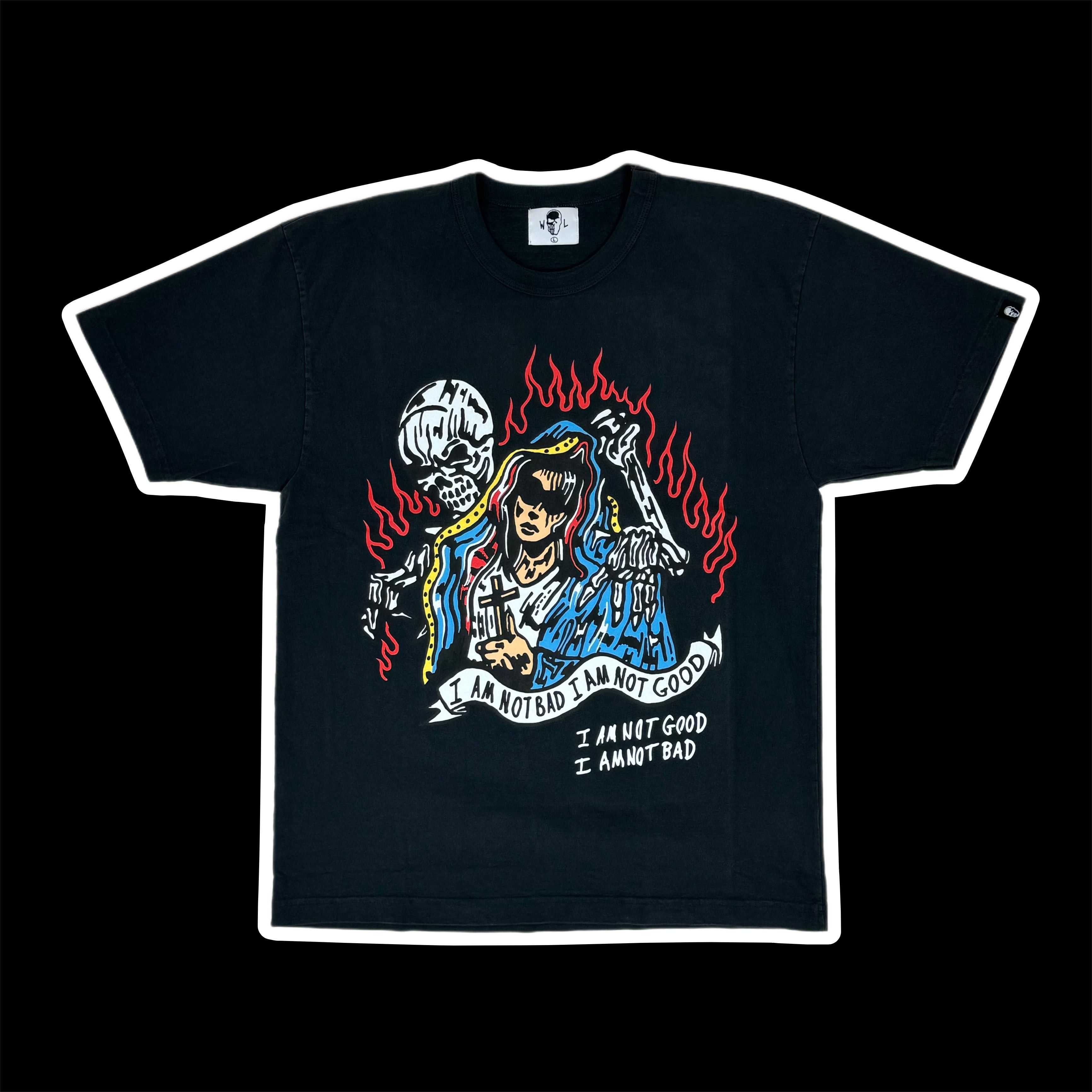 image of 2022 Warren Lotas Not Bad Not Good Tee Shirt Nun Rosary in Vintage Black, Men's (Size Large)