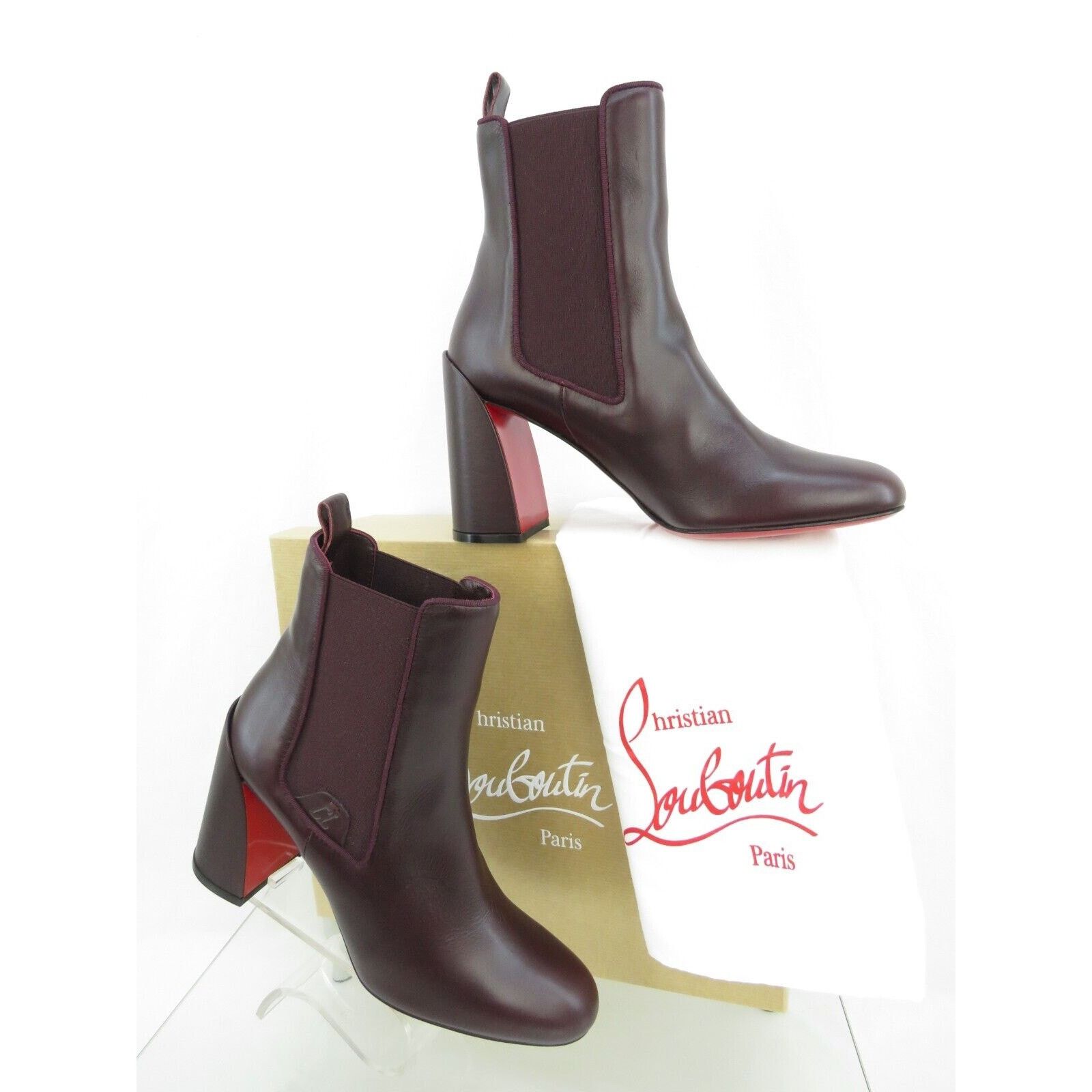 Christian Louboutin LOUBOUTIN TURELASTIC BURGUNDY LEATHER HEEL ANKLE BOOTS 40 Size US 10 / IT 40 - 3 Thumbnail