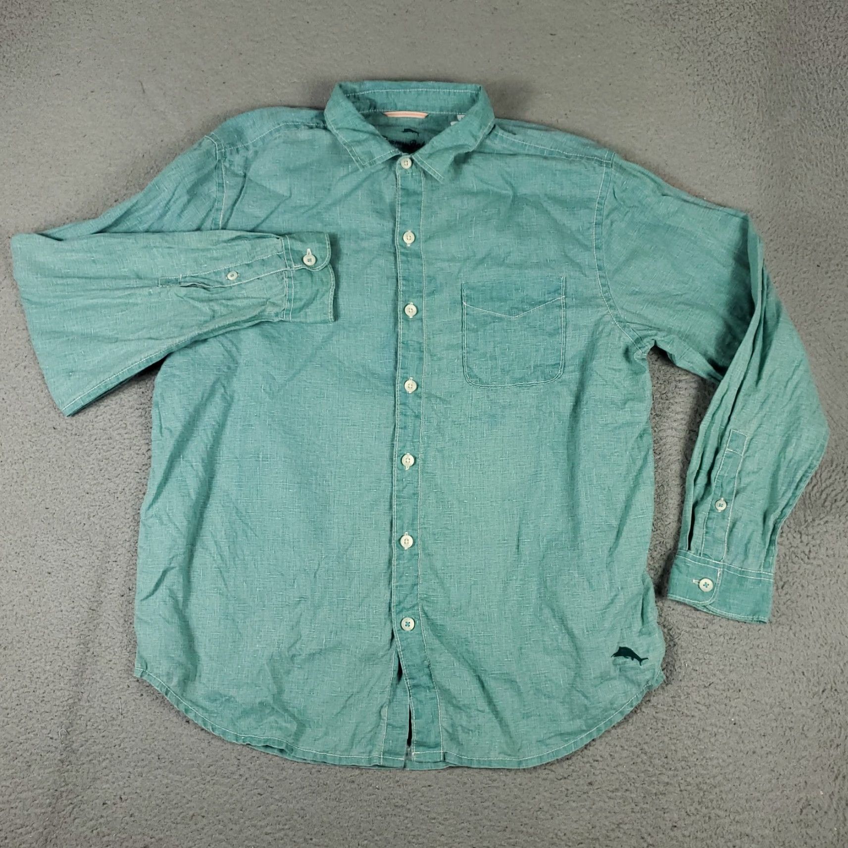 Tommy Bahama Tommy Bahama Shirt Mens Large Turquoise Marlin Linen Button Up Long Sleeve Size US L / EU 52-54 / 3 - 2 Thumbnail