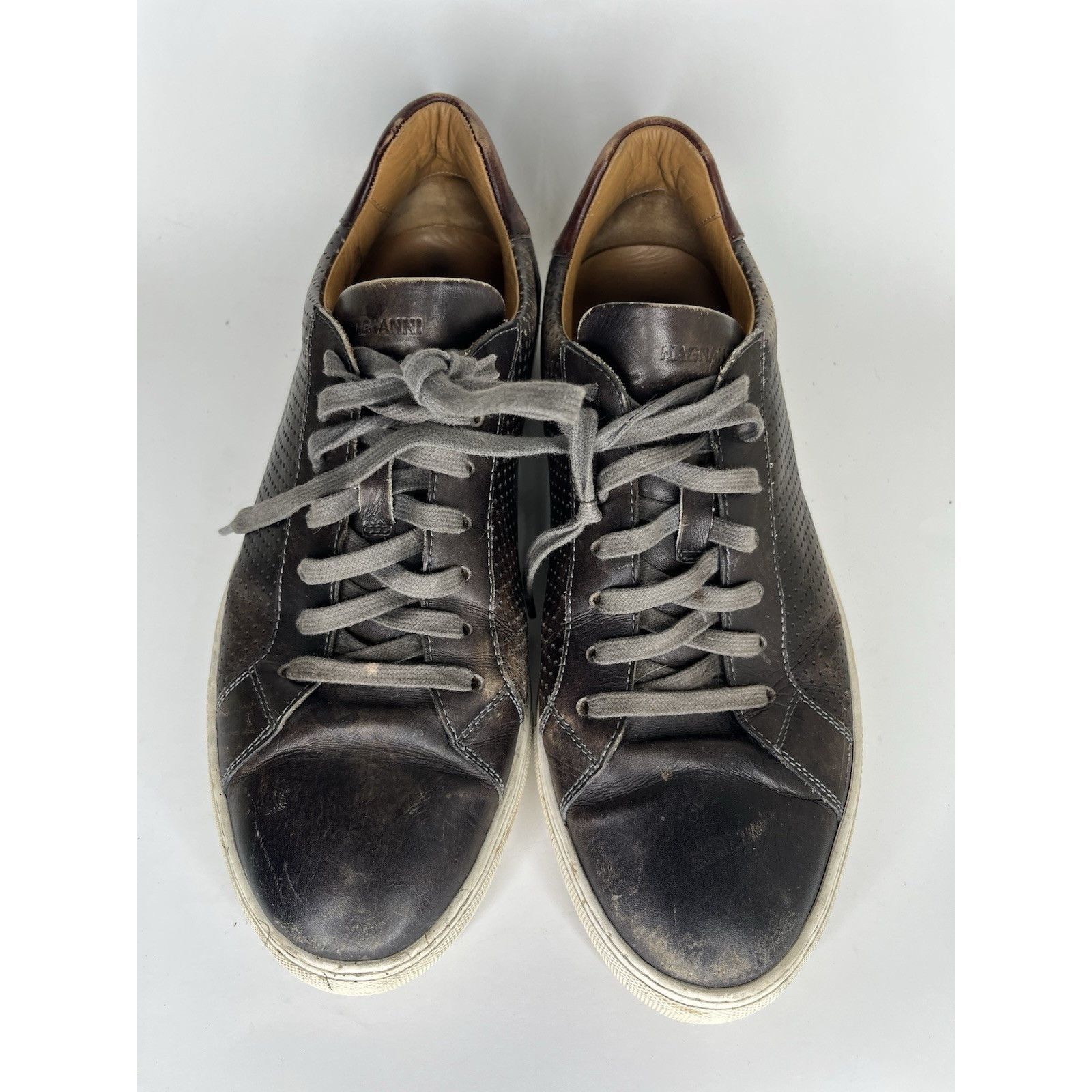 Magnanni Magnanni Brown Leather Lace Up Casual Low Top Sneakers Shoes Size US 12 / EU 45 - 11 Thumbnail