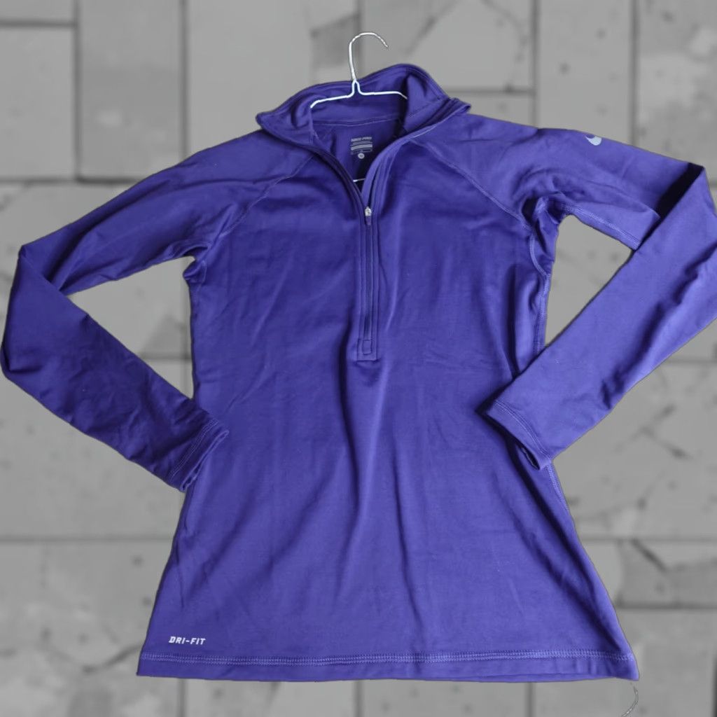 Nike Nike Pro Womens Shirt M Blue Purple Hyperwarm 1/2 Zip Mock Neck Long Sleeve Athletic Running & Jogging 485379-422 Size M / US 6-8 / IT 42-44 - 1 Thumbnail