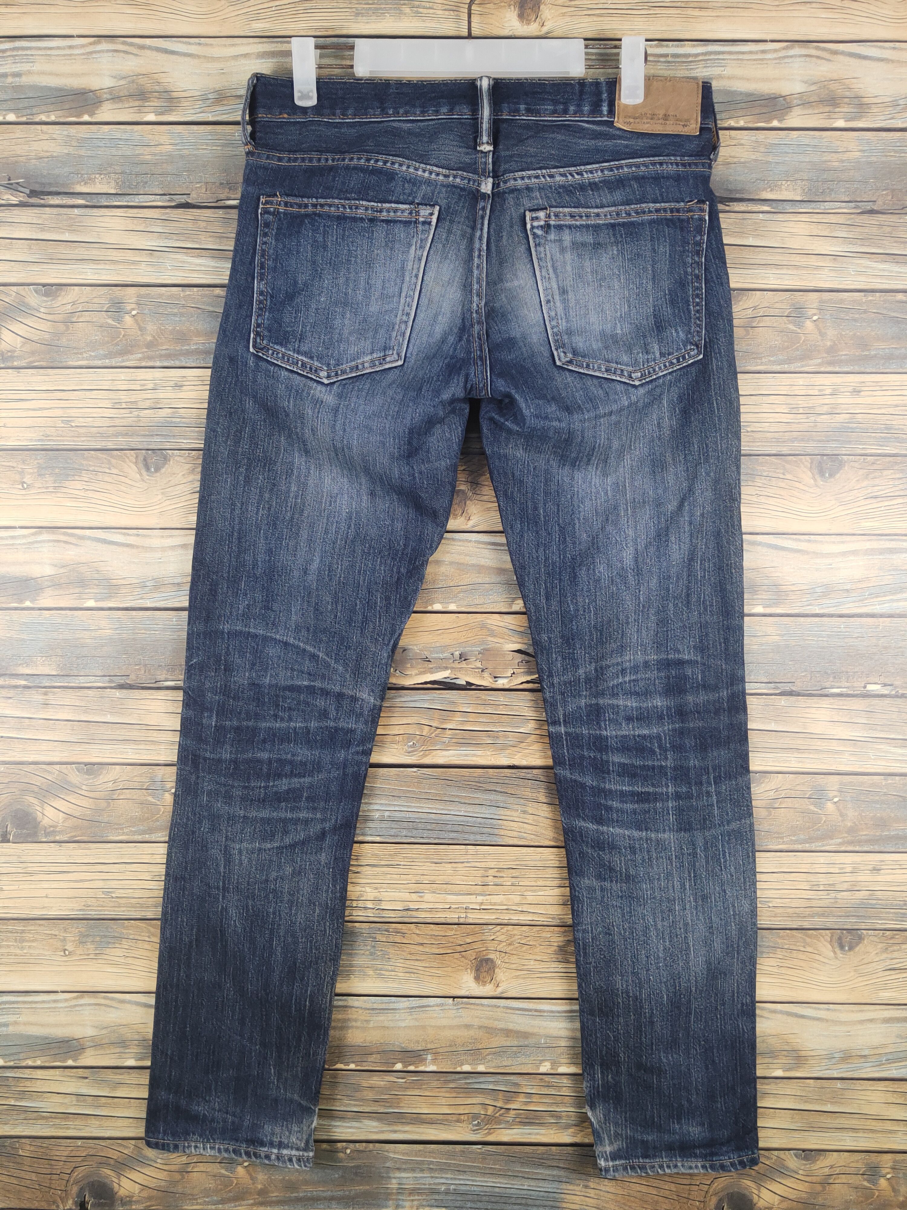 Vintage Old Navy Dark Blue Distressed Ripped Skinny Jeans #W1603 Size US 31 - 7 Thumbnail