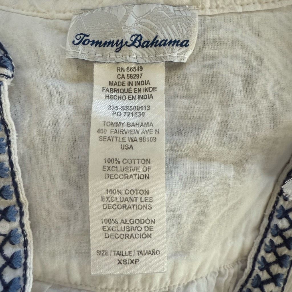 Tommy Bahama Tommy Bahama Cotton Clip Embroidered Coverup Dress White Blue XS Size XS / US 0-2 / IT 36-38 - 7 Thumbnail