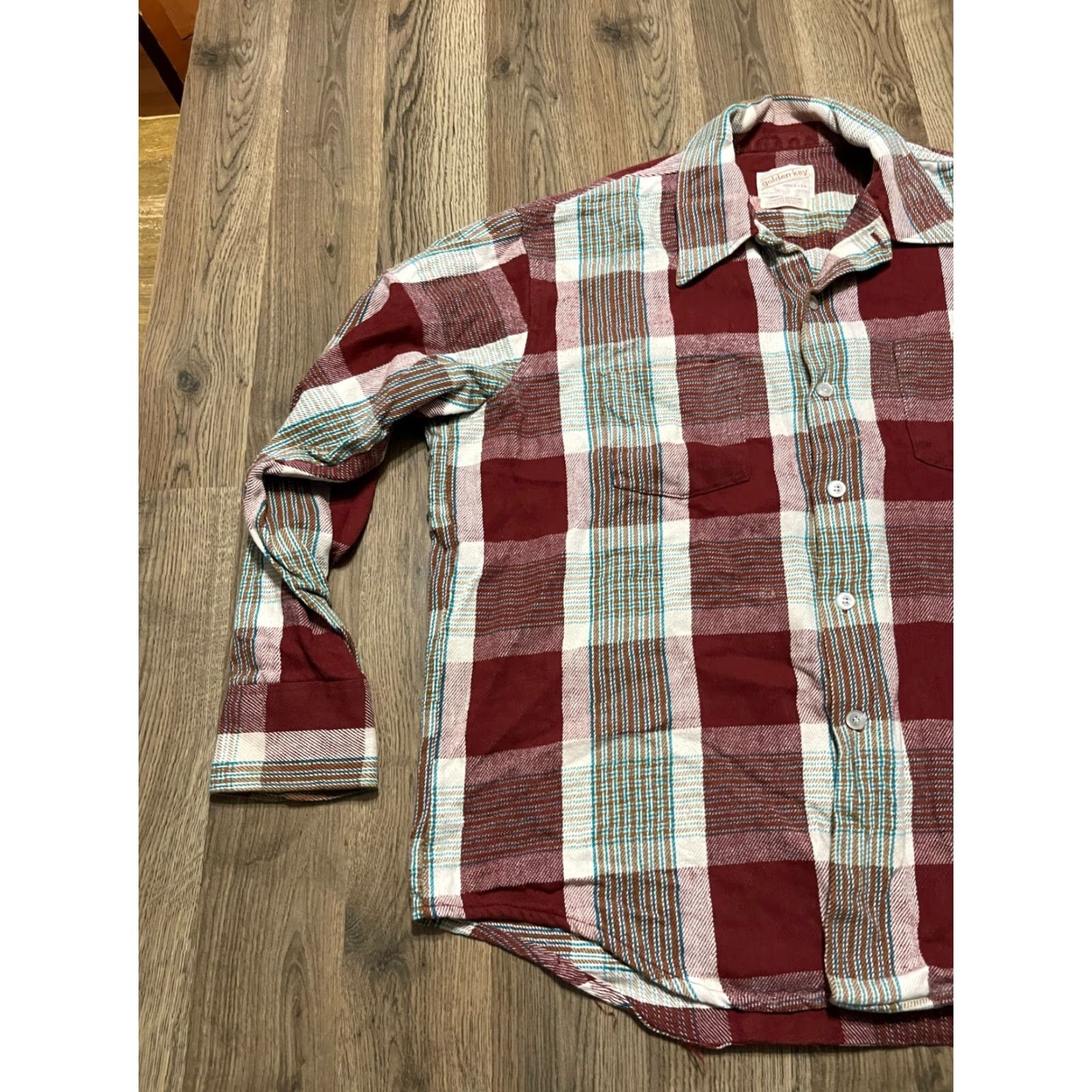 Vintage VINTAGE Golden Key Shirt Mens XL 17-17.5 White Red Brown Plaid Button Up Size US XL / EU 56 / 4 - 3 Thumbnail