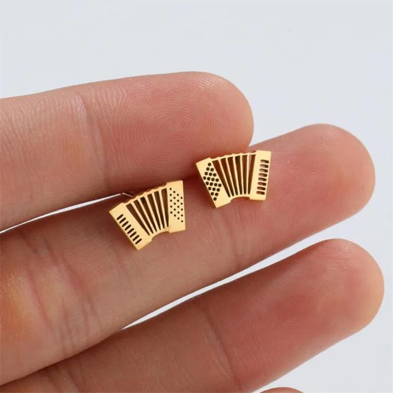 Jewelry Accordion Mini Stud Earrings Charm Earring Gift Size ONE SIZE - 1 Thumbnail