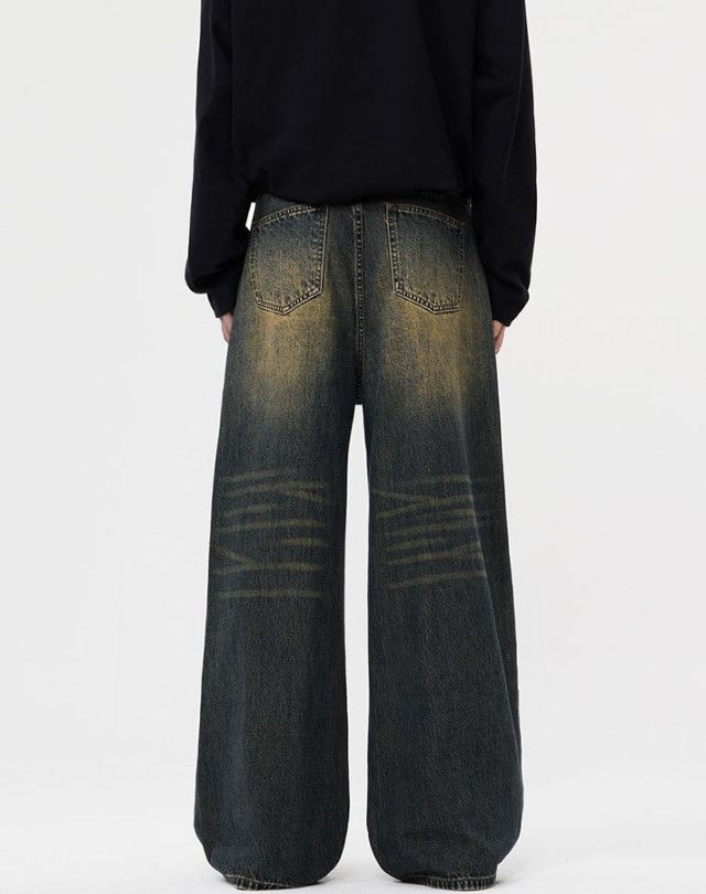 Vintage Retro washed distressed men's loose straight baggy jeans Size US 32 / EU 48 - 3 Thumbnail