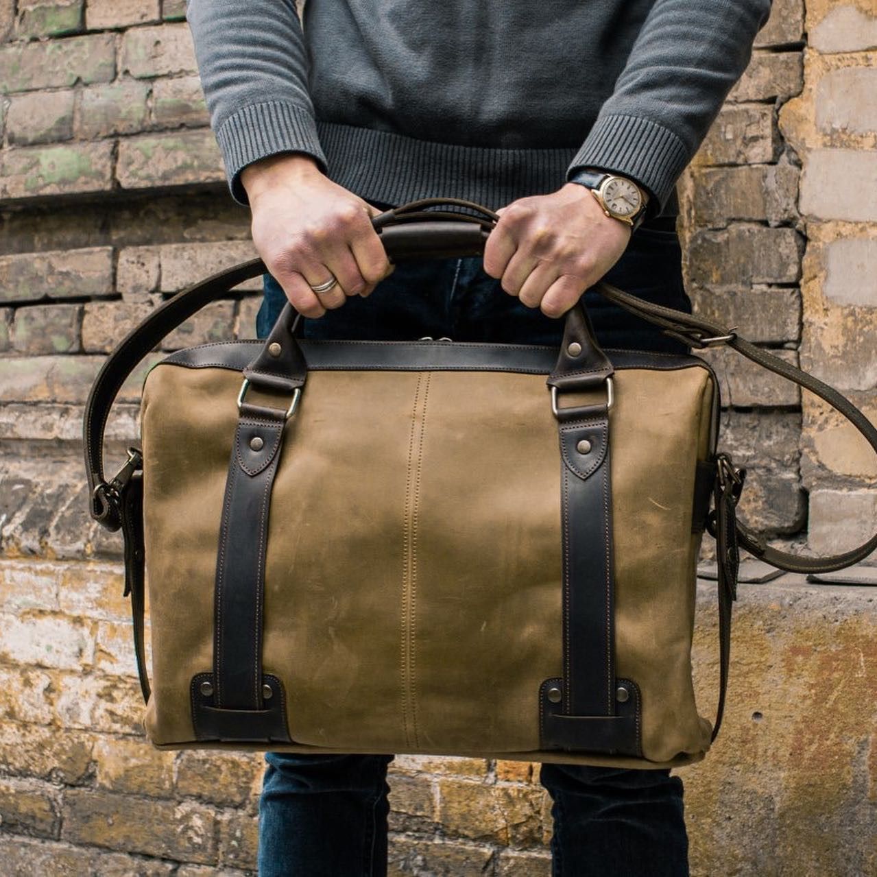 Handmade Messenger bag. Genuine leather business men's briefcase Size ONE SIZE - 2 Thumbnail
