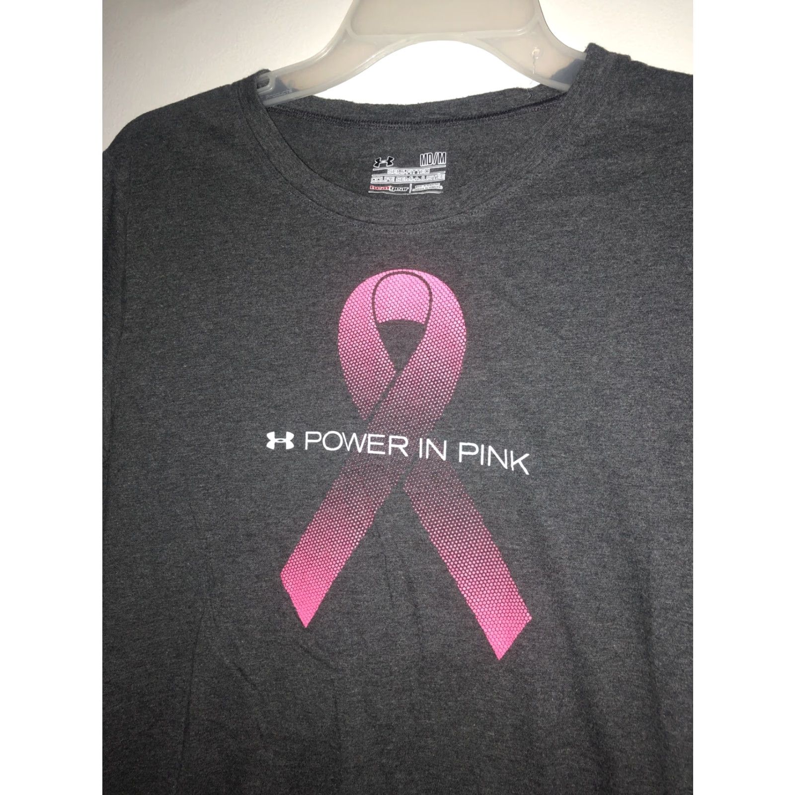 Under Armour UNDER ARMOUR POWER IN PINK sz MD Semi Fitted Gray Pink HEATGEAR Logo Shirt Size M / US 6-8 / IT 42-44 - 3 Thumbnail