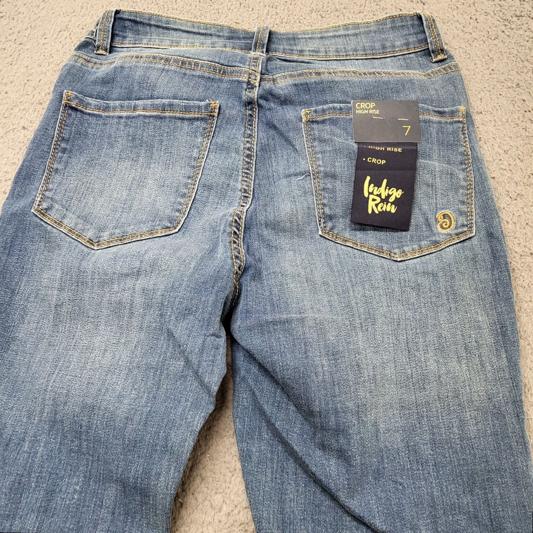 Vintage Indigo Rein Jeans Women 7/27 Denim Distressed High Rise Crop Slim Regular Blue 90s College City Vintage No Size 28" / US 6 / IT 42 - 3 Thumbnail