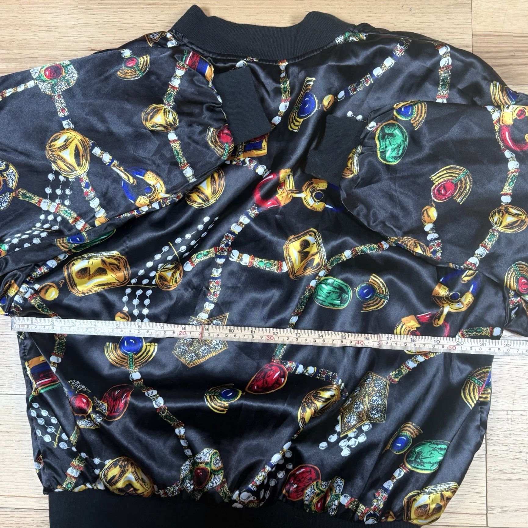 VINTAGE Gloria Vanderbilt Bomber Jacket Women Large Black 80s Zip Up Jewel AOP Womens L Jacket