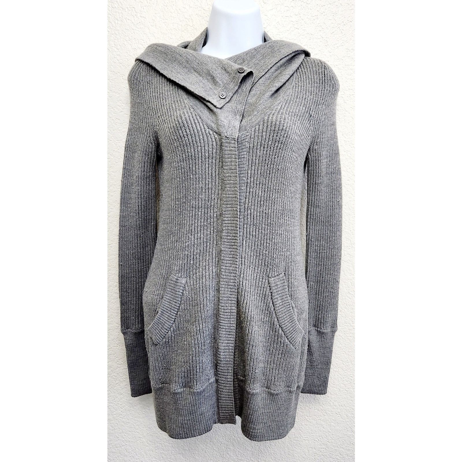 Other Loft Lounge Gray Full Zip W/Button Up Collar Cardigan S Wool Size S / US 4 / IT 40 - 2 Thumbnail
