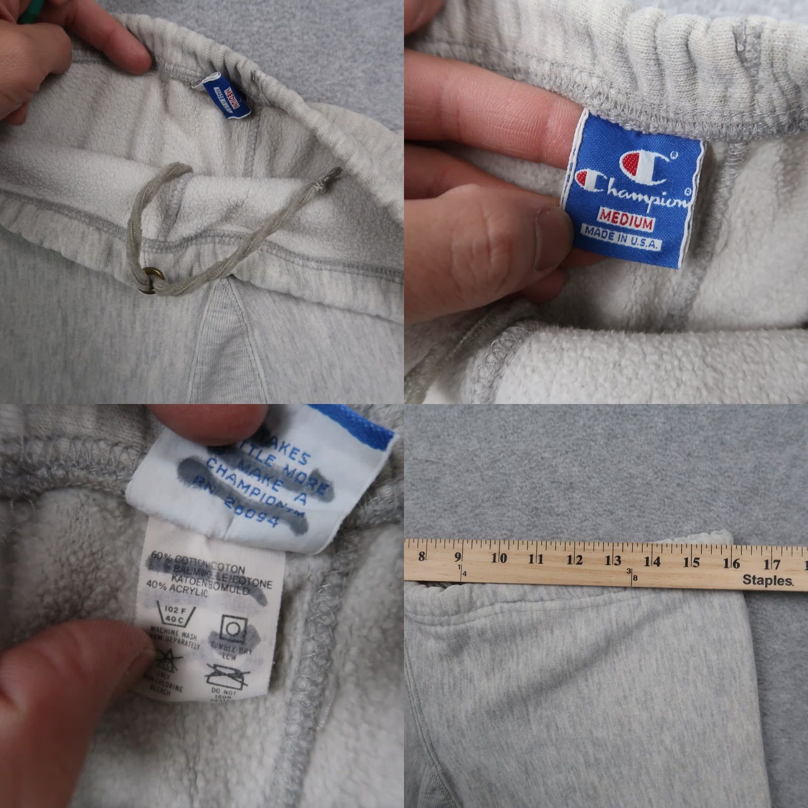 Champion VINTAGE Champion Sweatpants M Medium Drawstring USA Made Gray Gym Gusset 90s Mens Size US 31 - 8 Thumbnail