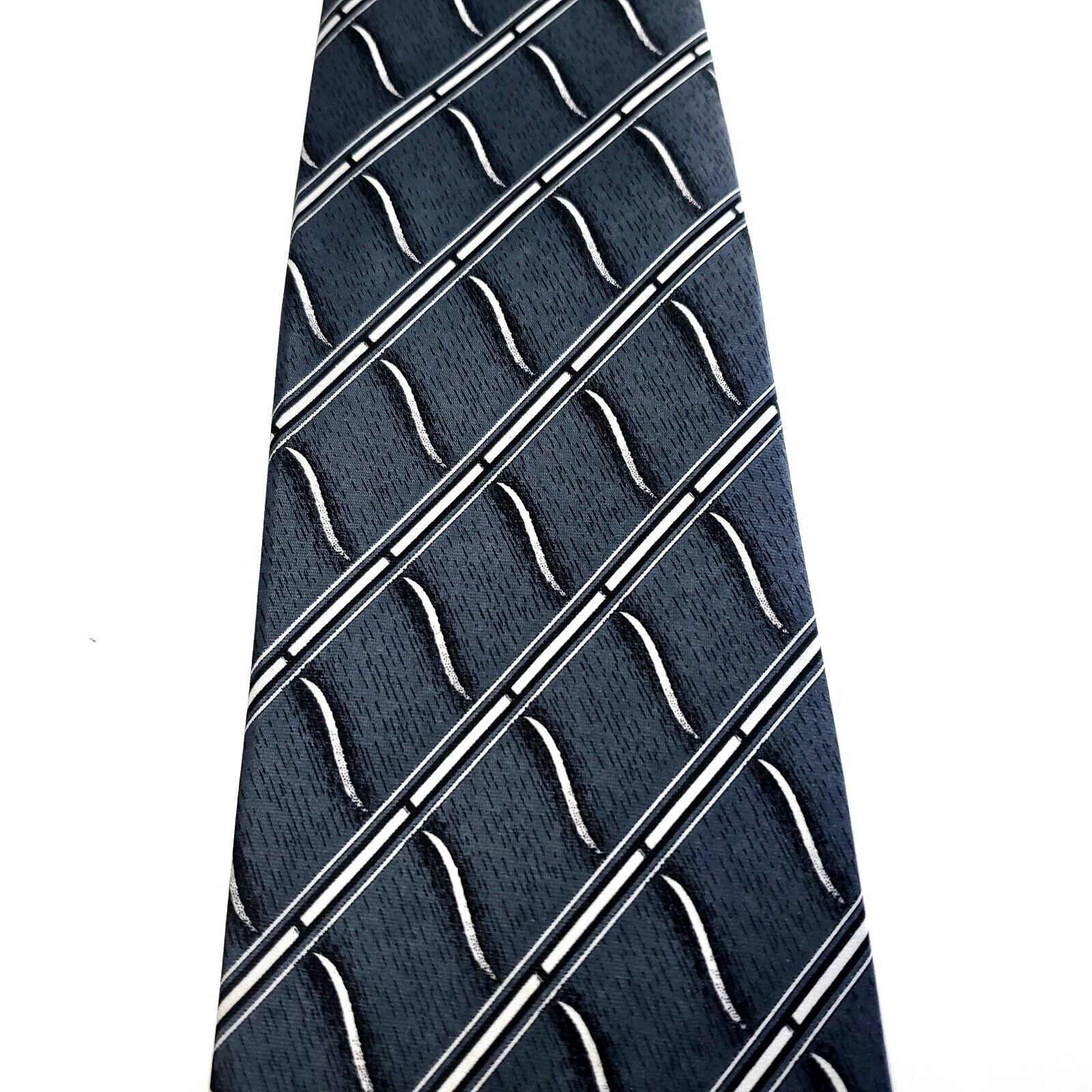 Vintage Sheng Kai Blue Gray Silk Tie Woven Geometric Striped Size ONE SIZE - 2 Thumbnail