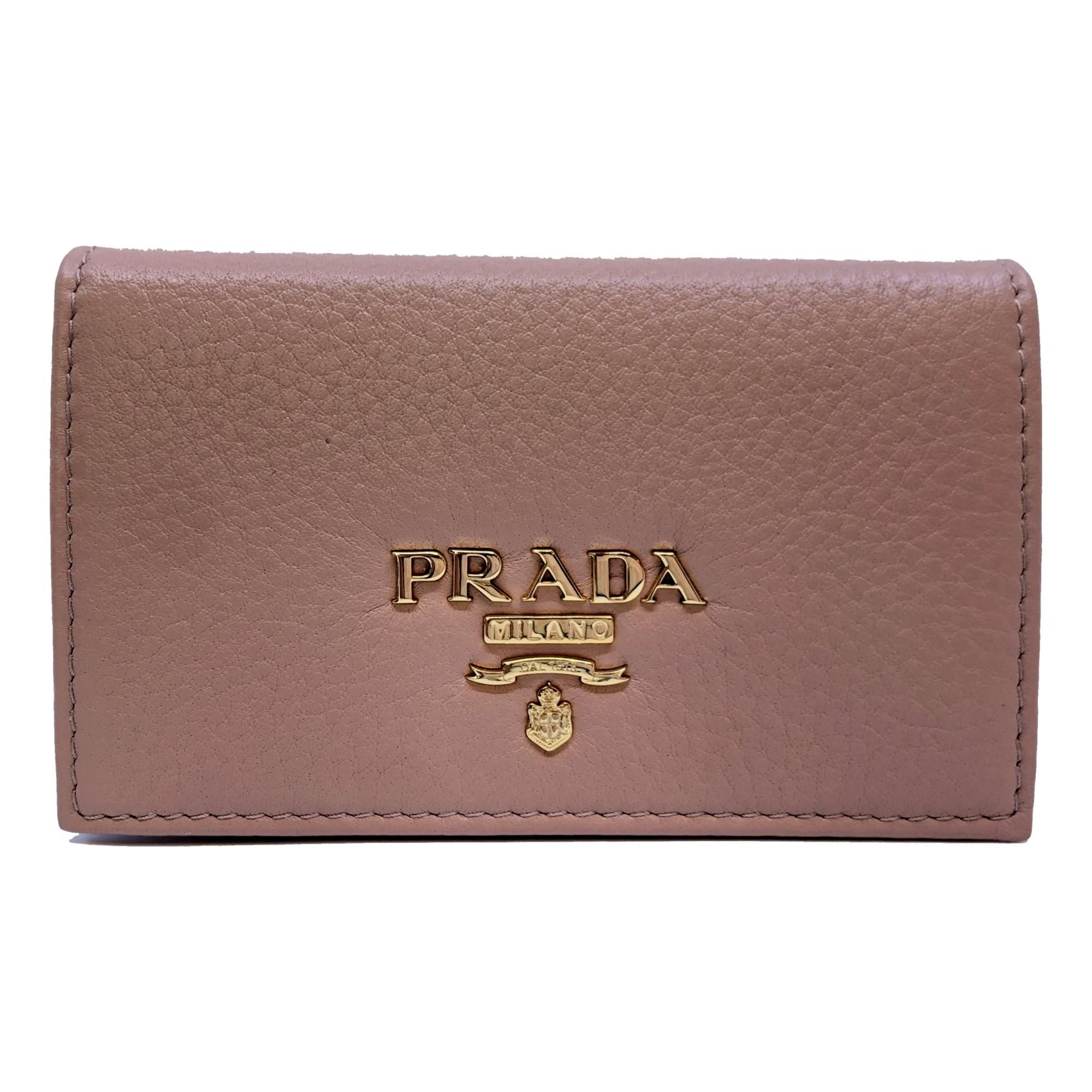 image of NWT Prada Women's Vitello Grain Cipria Beige Leather Card Case Wallet