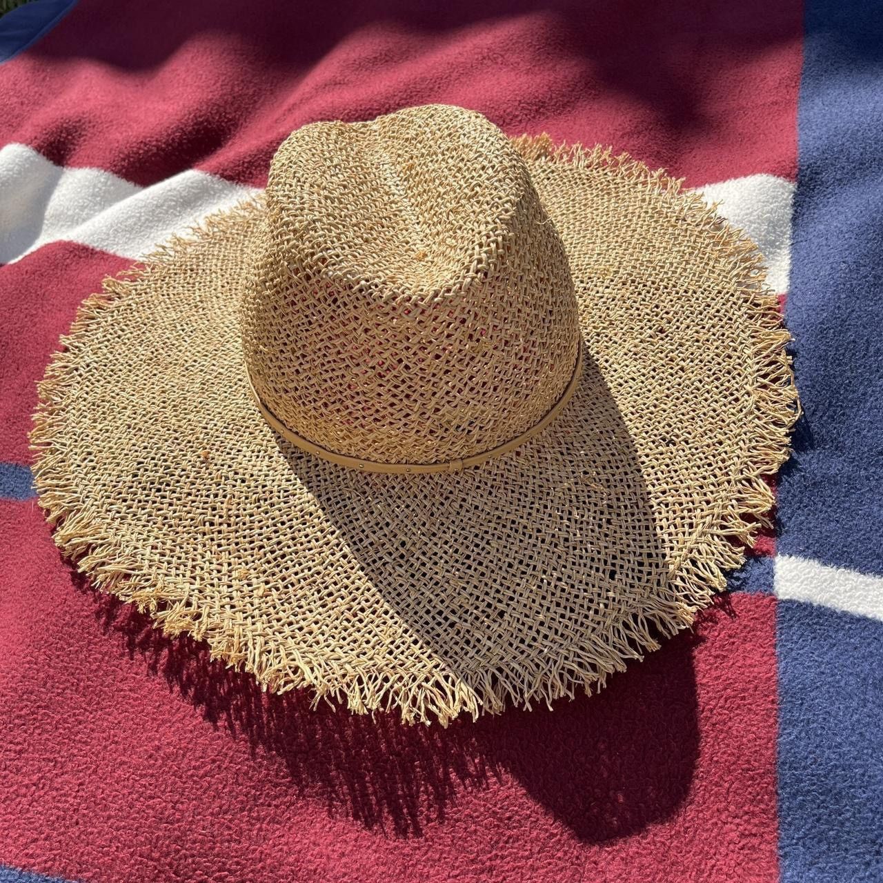 Other Lola Hats studded tan straw Sun hat Frayed edge beachy Size ONE SIZE - 2 Thumbnail