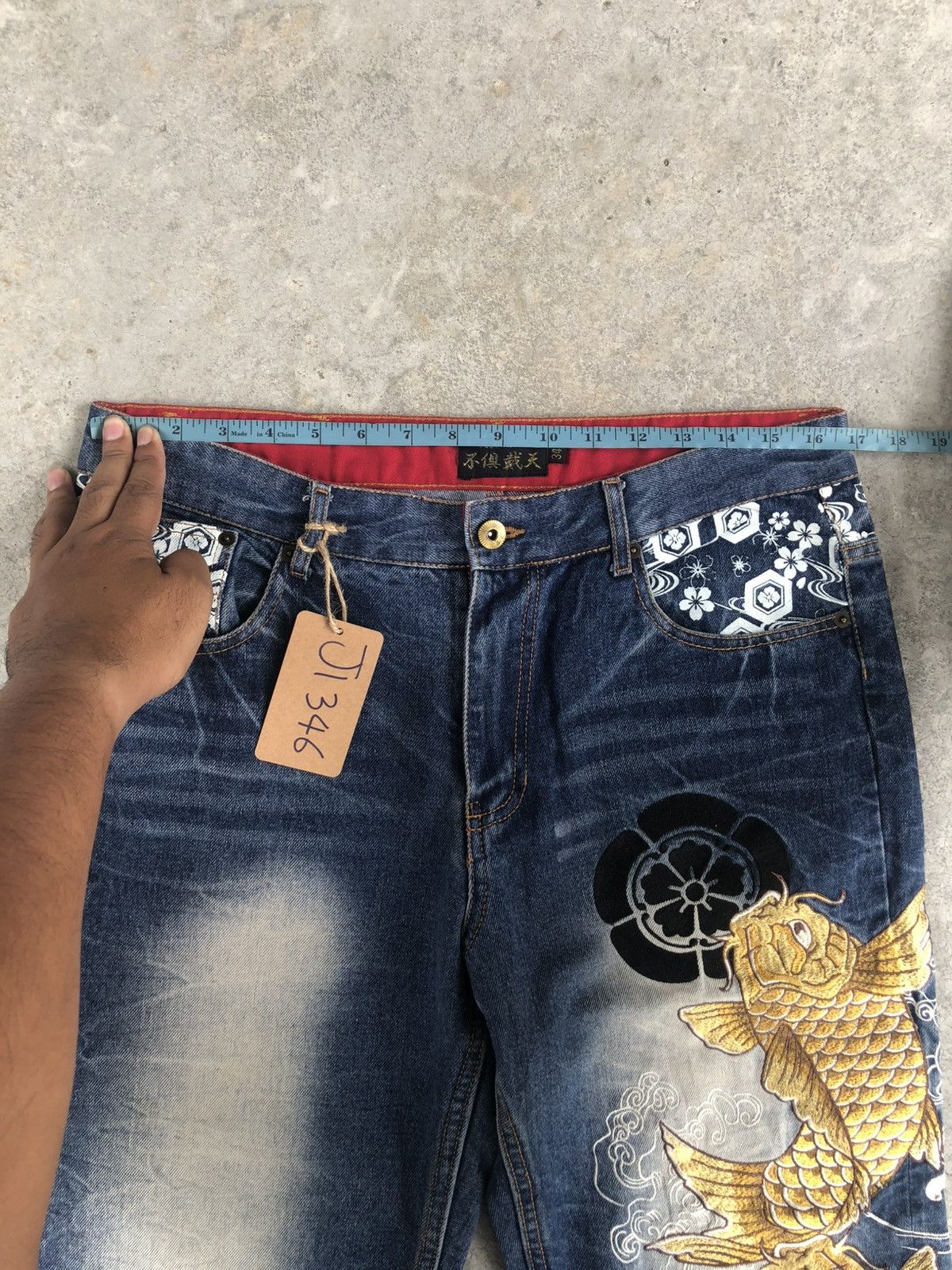 Japanese Brand Fugutaiten Embroidered Jeans Distressed Jeans Size US 33 - 22 Thumbnail