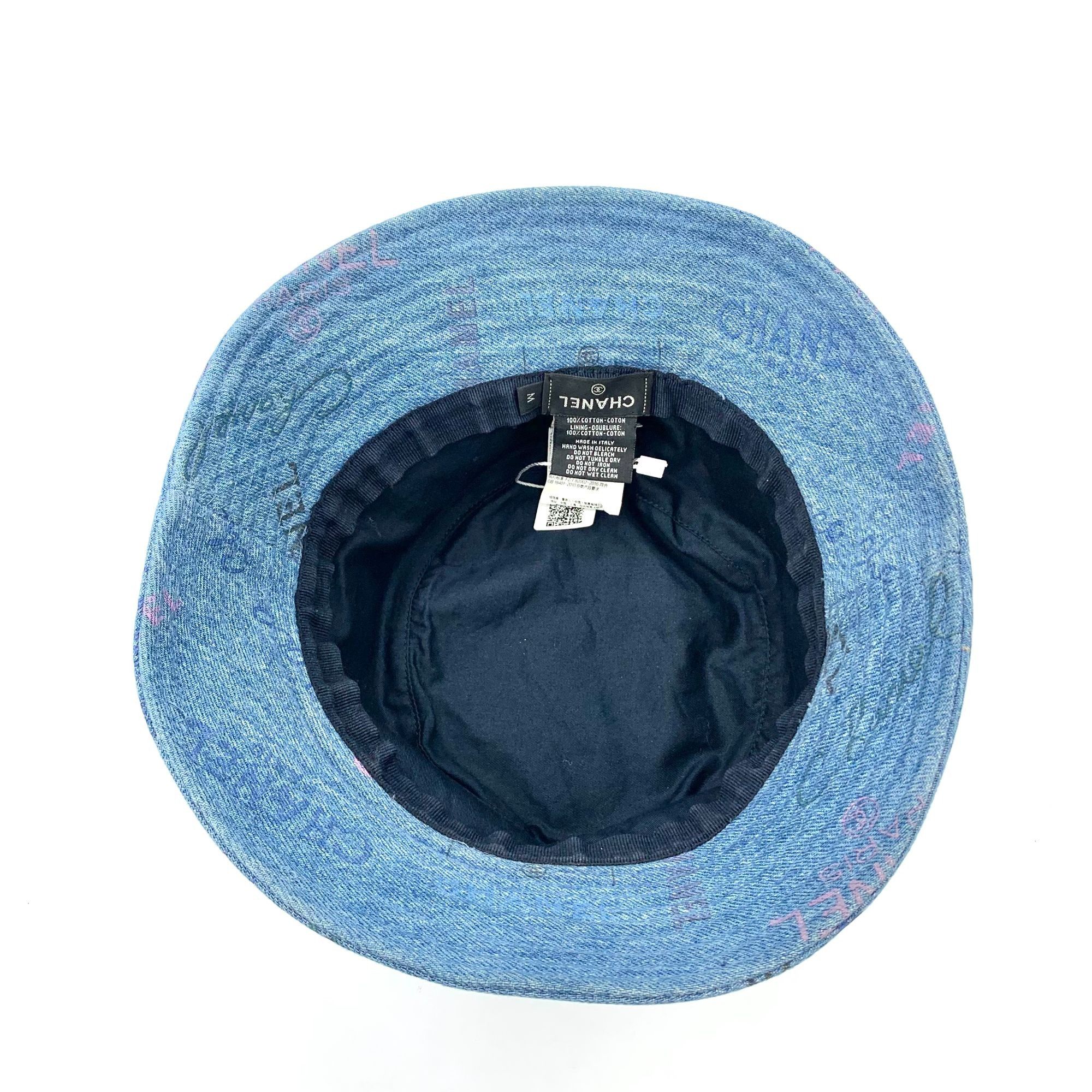 Chanel Chanel Blue Logo Printed Cotton Bucket Hat Size M Size ONE SIZE - 4 Thumbnail