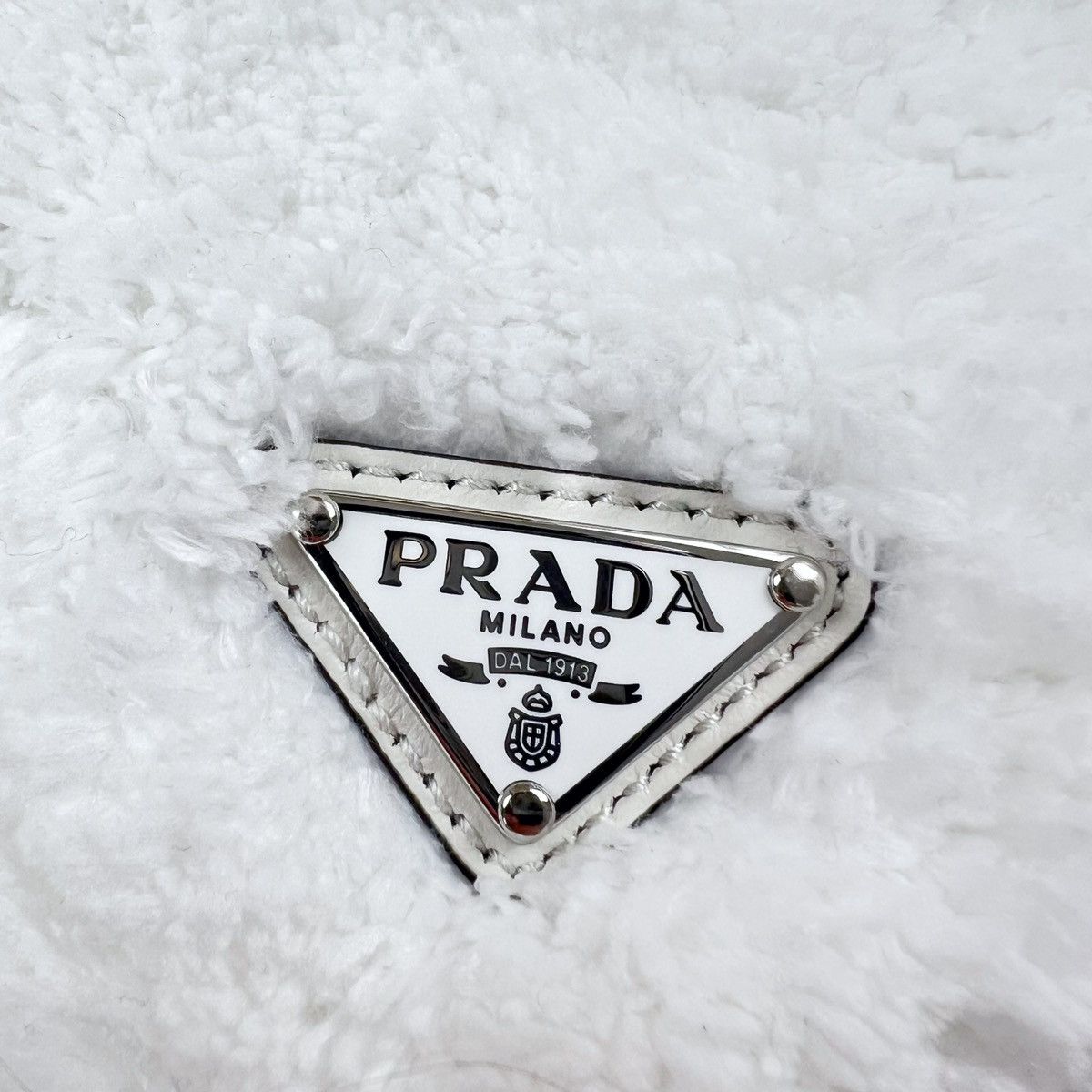 Prada Prada White Terrycloth Triangle Shoulder Bag Size ONE SIZE - 4 Thumbnail
