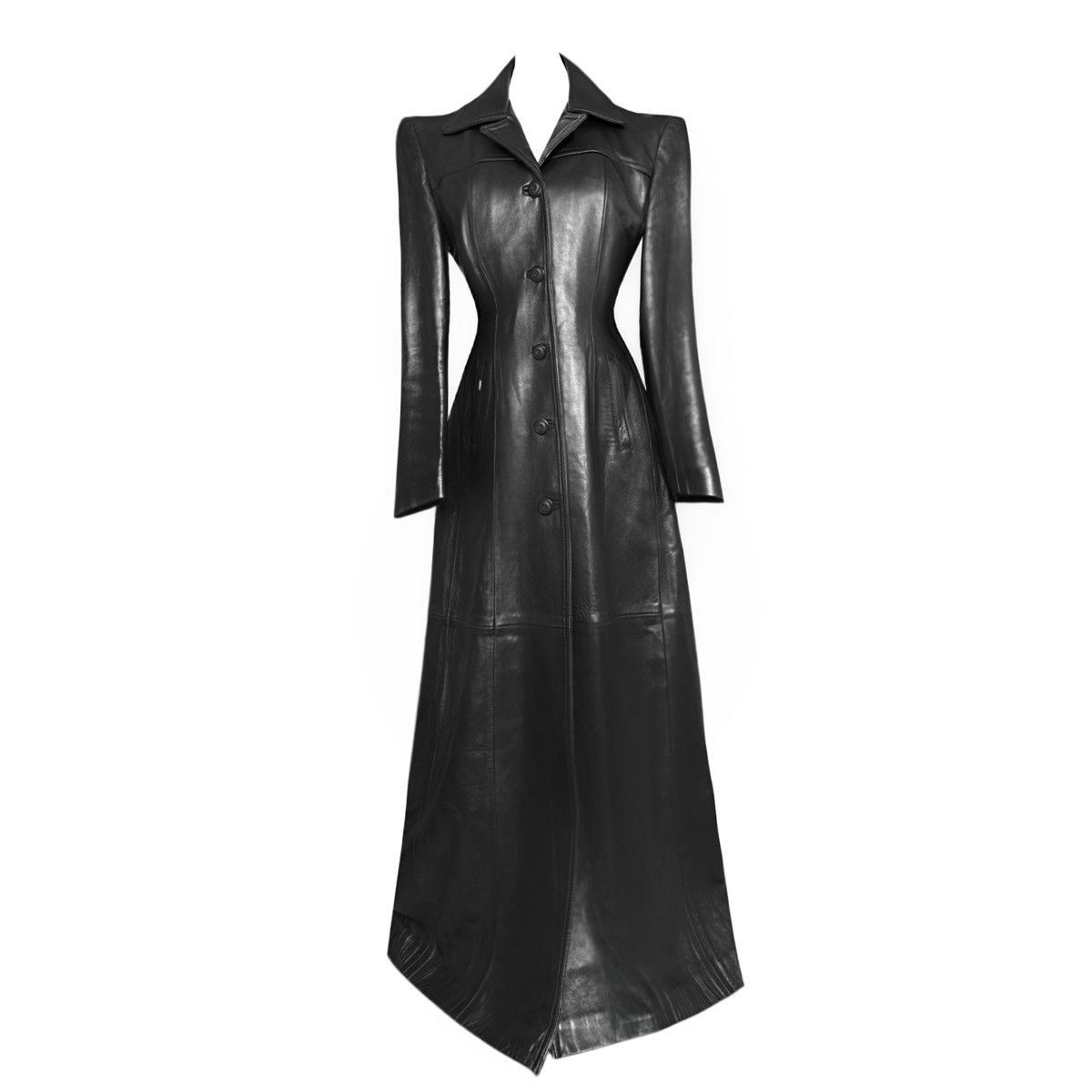 Vintage Iconic super long matrix leather coat Size L / US 10 / IT 46 - 1 Thumbnail