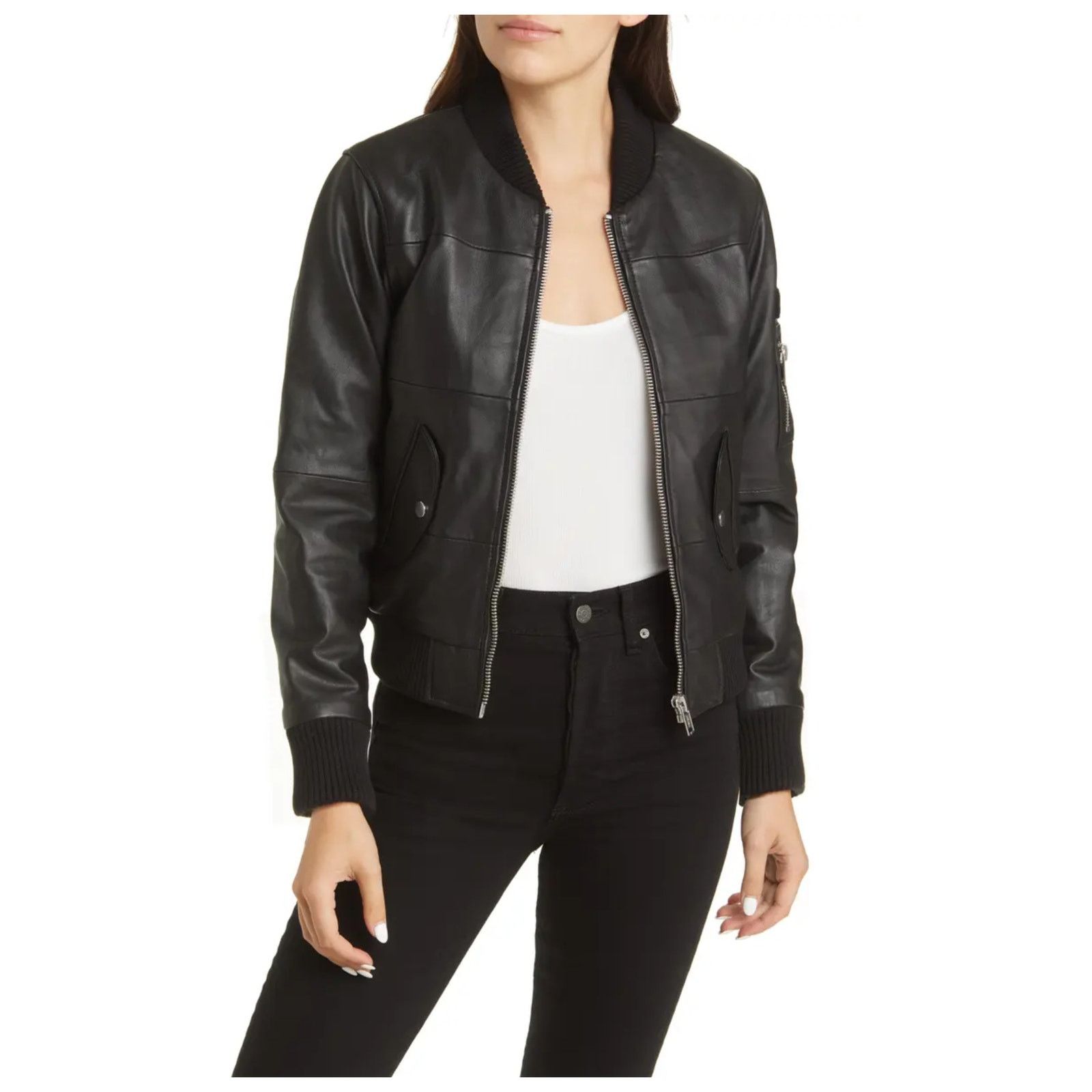 Deadwood Deadwood Recycled Lambskin Leather Bomber Jacket Size Large Size L / US 10 / IT 46 - 2 Thumbnail