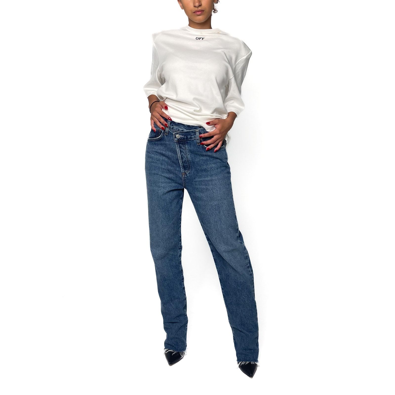Agolde Blue Asymmetrical Denim Jeans With Raw Hem Size 27" / US 4 / IT 40 - 2 Thumbnail