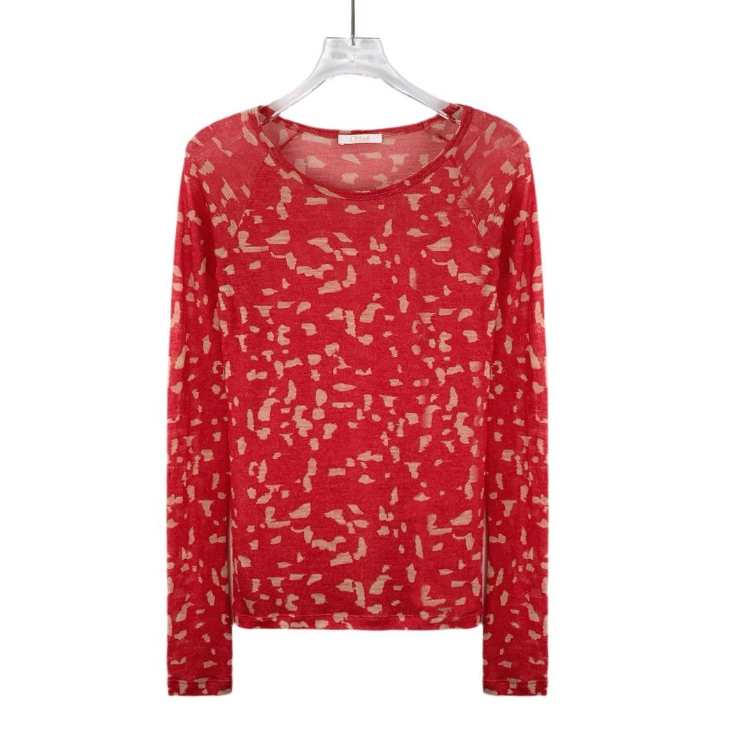 Chloe Chloe Red Printed Wool Crew Neck Long Sleeve T-shirt K26WX Size XS / US 0-2 / IT 36-38 - 1 Thumbnail