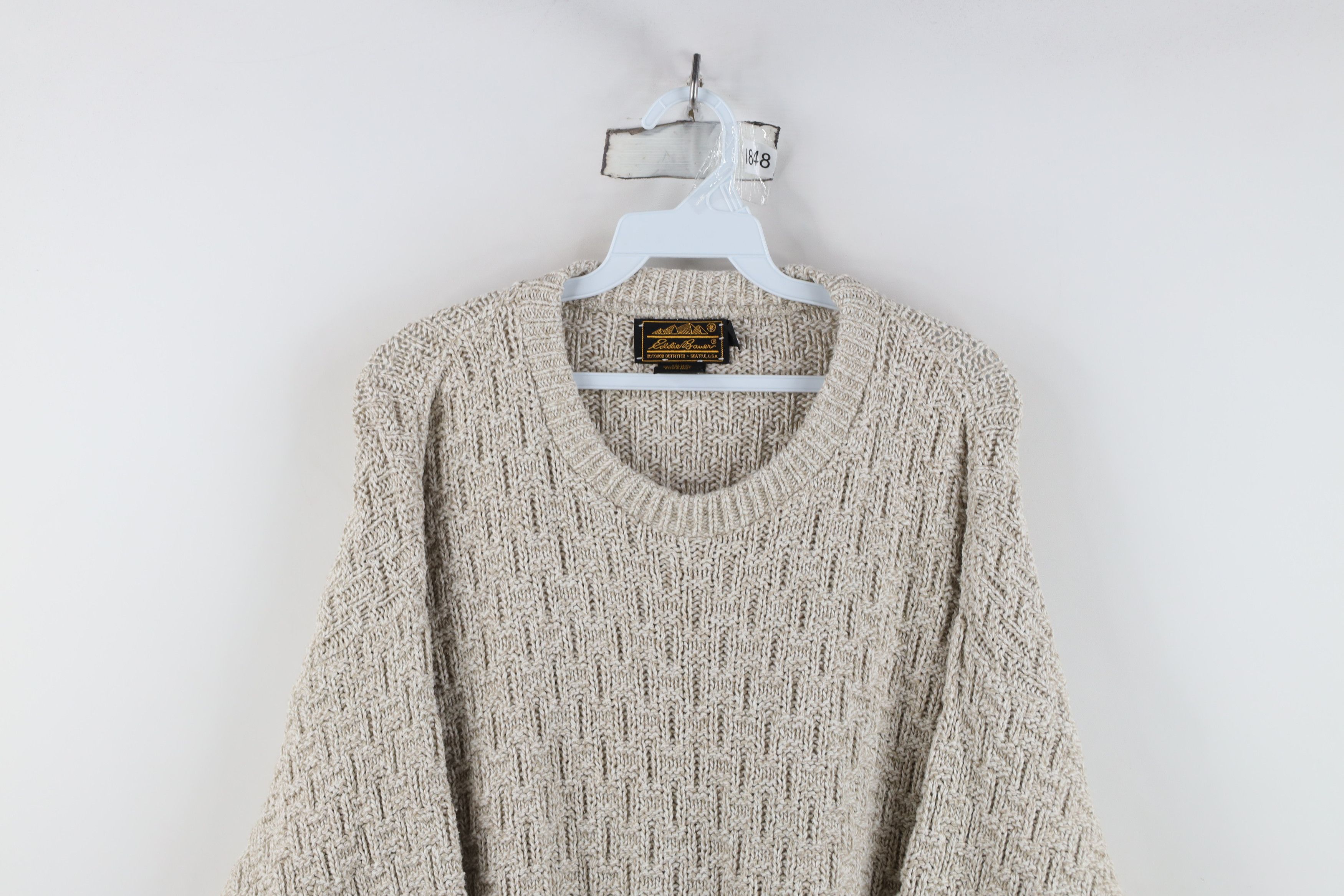 Eddie Bauer Vintage 90s Eddie Bauer Cross Weave Knit Sweater Beige USA Size US M / EU 48-50 / 2 - 2 Thumbnail