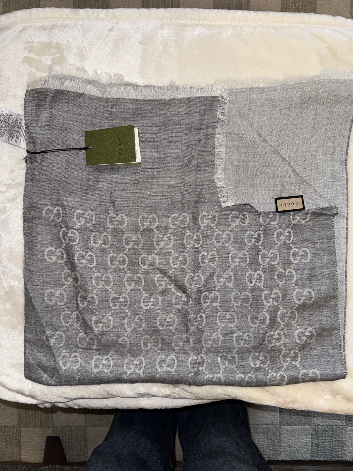 Gucci Gucci Two-Tone Gray Silk Scarf Size ONE SIZE - 1 Thumbnail