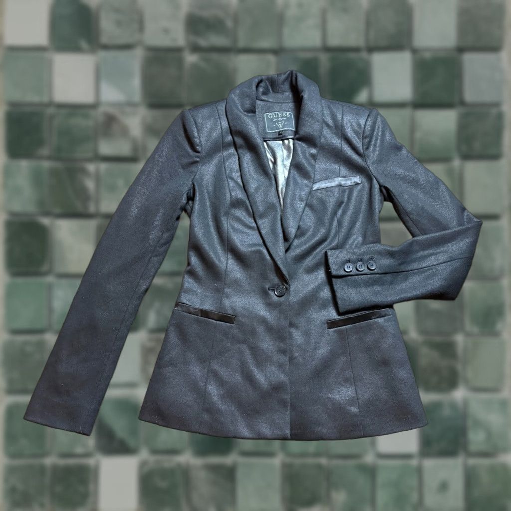 Guess VINTAGE GUESS Blazer Jacket Womens Size 2 Black Metallic Shine One-Button Formal Wear Women Size XS / US 0-2 / IT 36-38 - 1 Thumbnail