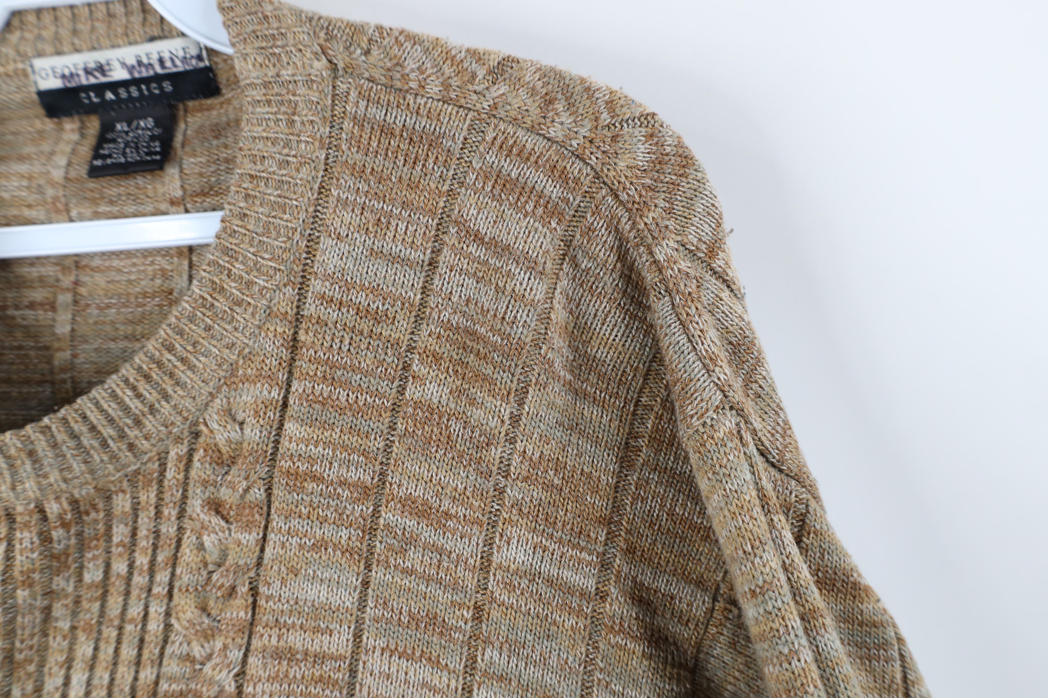Vintage Vintage 90s Streetwear Fleck Cable Knit Ribbed Sweater Beige Size US XL / EU 56 / 4 - 5 Thumbnail