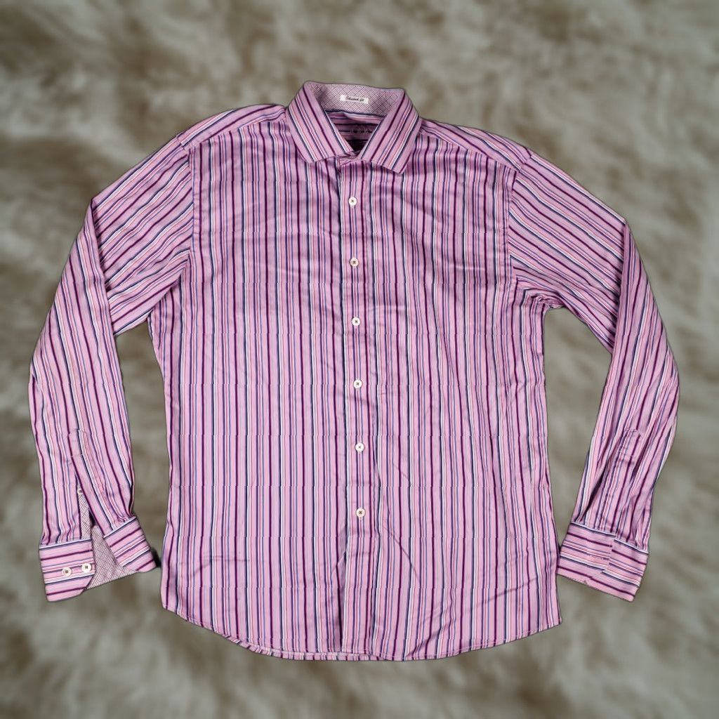 BUGATCHI Bugatchi Uomo Shirt Mens Large Pink Striped Button-Up Long Sleeve Cotton Classic Modern Mens Size US L / EU 52-54 / 3 - 1 Thumbnail