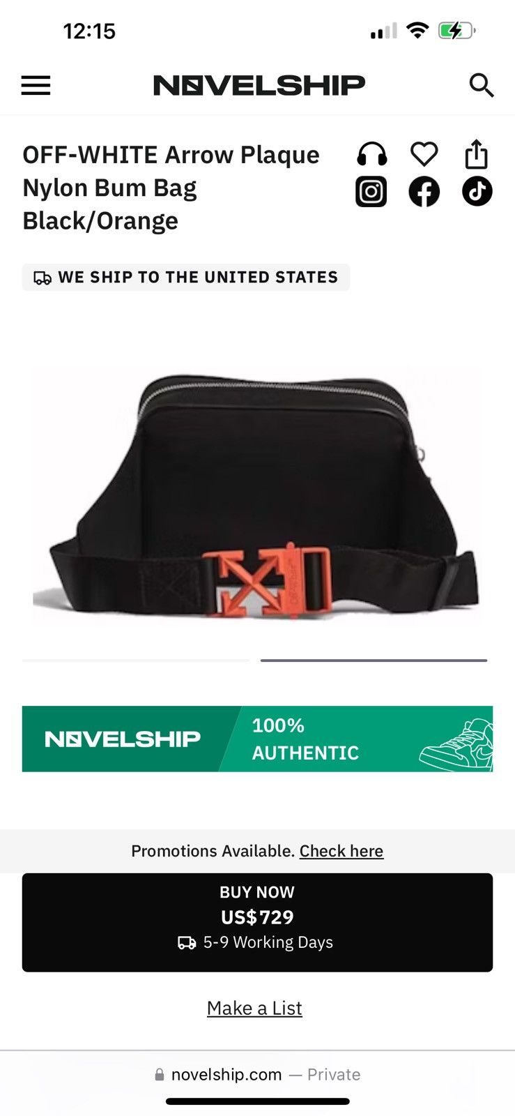 Off-White OFF-WHITE Arrow Plaque Nylon Bum Bag Black/Orange Size ONE SIZE - 1 Thumbnail