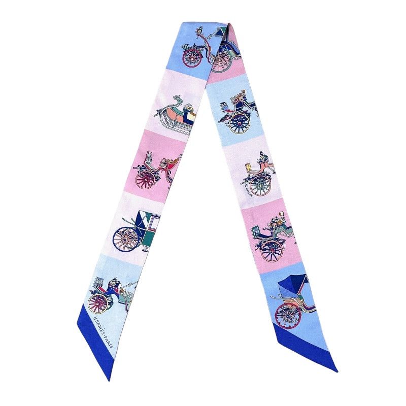 image of Hermes Voitures Exquises Silk Twilly Scarf in Blue, Women's