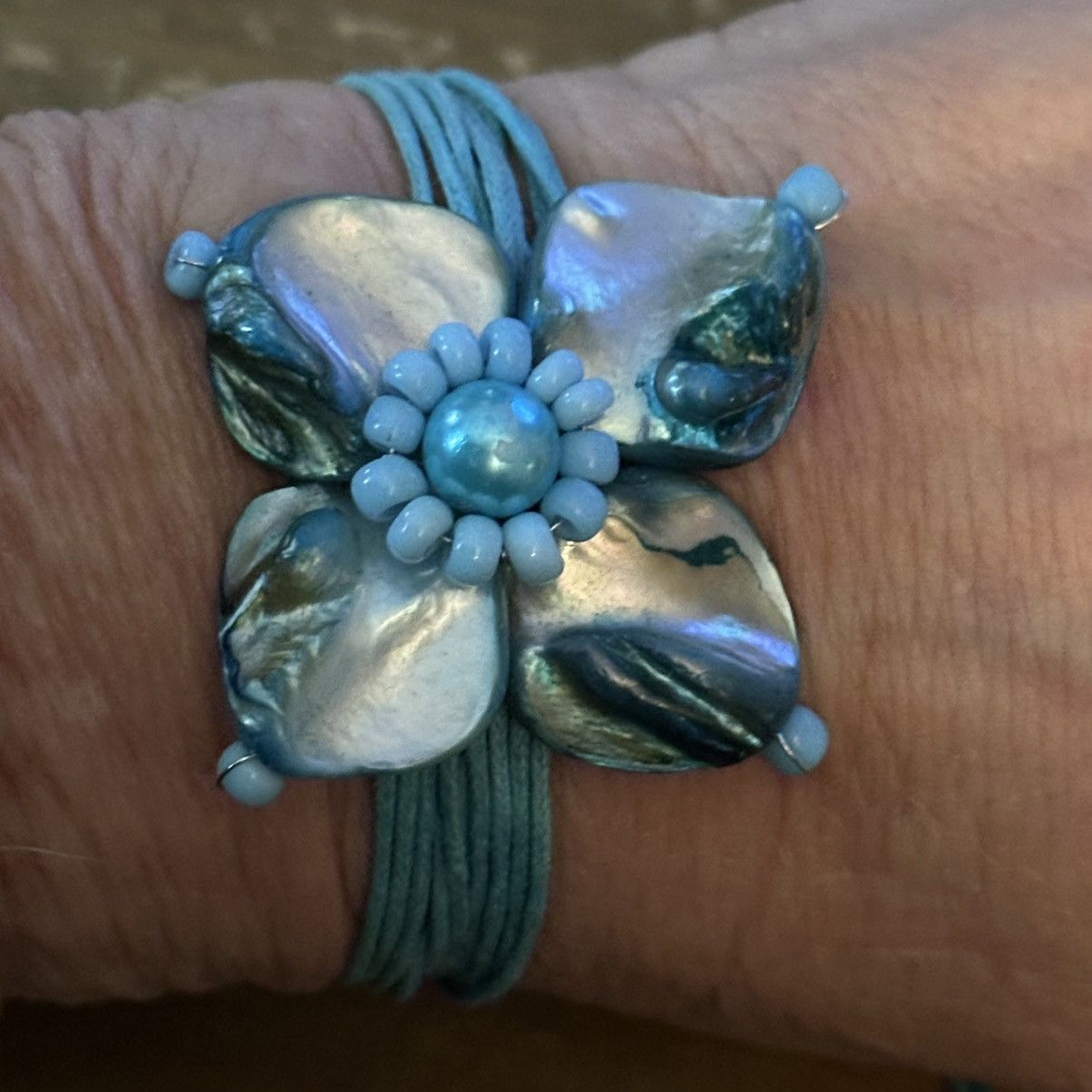 Other Dyed aqua flower shell multi cord adjustable bracelet Size ONE SIZE - 3 Thumbnail