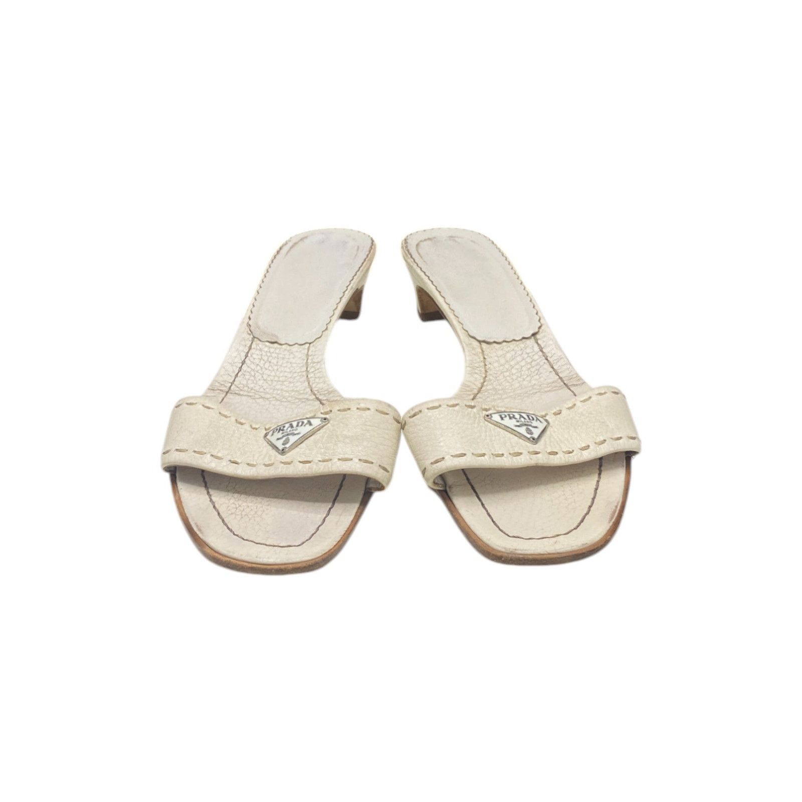 Prada White Leather Buckle Sandals Size US 9 / IT 39 - 10 Thumbnail
