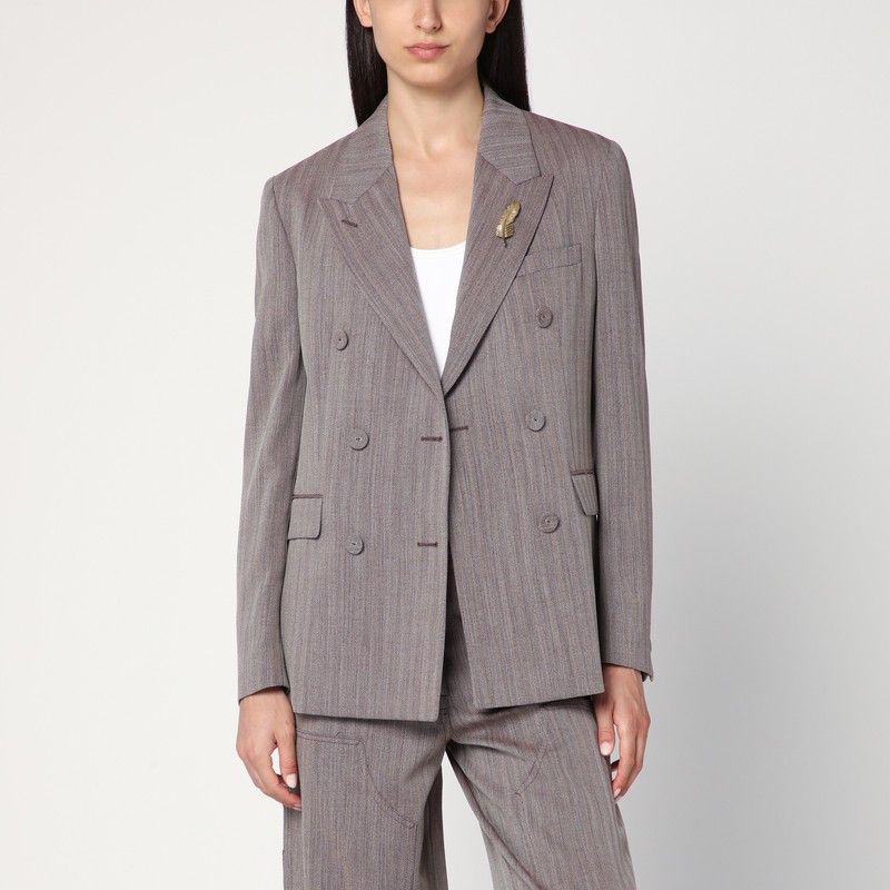 Golden Goose Golden Goose Light Brown Double-Breasted Jacket In Chevron Wool Blend Size M / US 6-8 / IT 42-44 - 1 Thumbnail