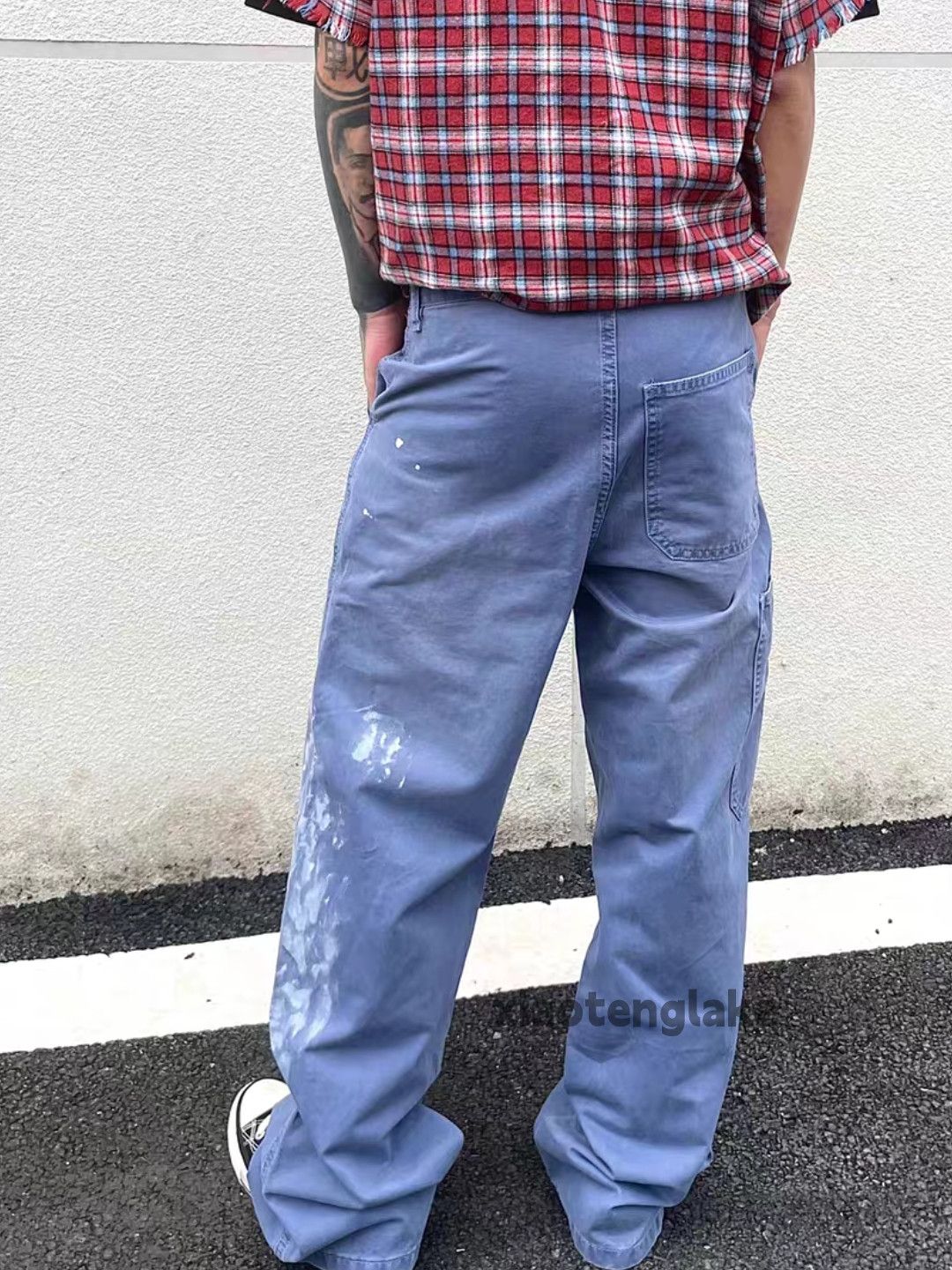 Designer Unisex washed faded loose baggy skate hiphop paint pants Size US 34 / EU 50 - 3 Thumbnail