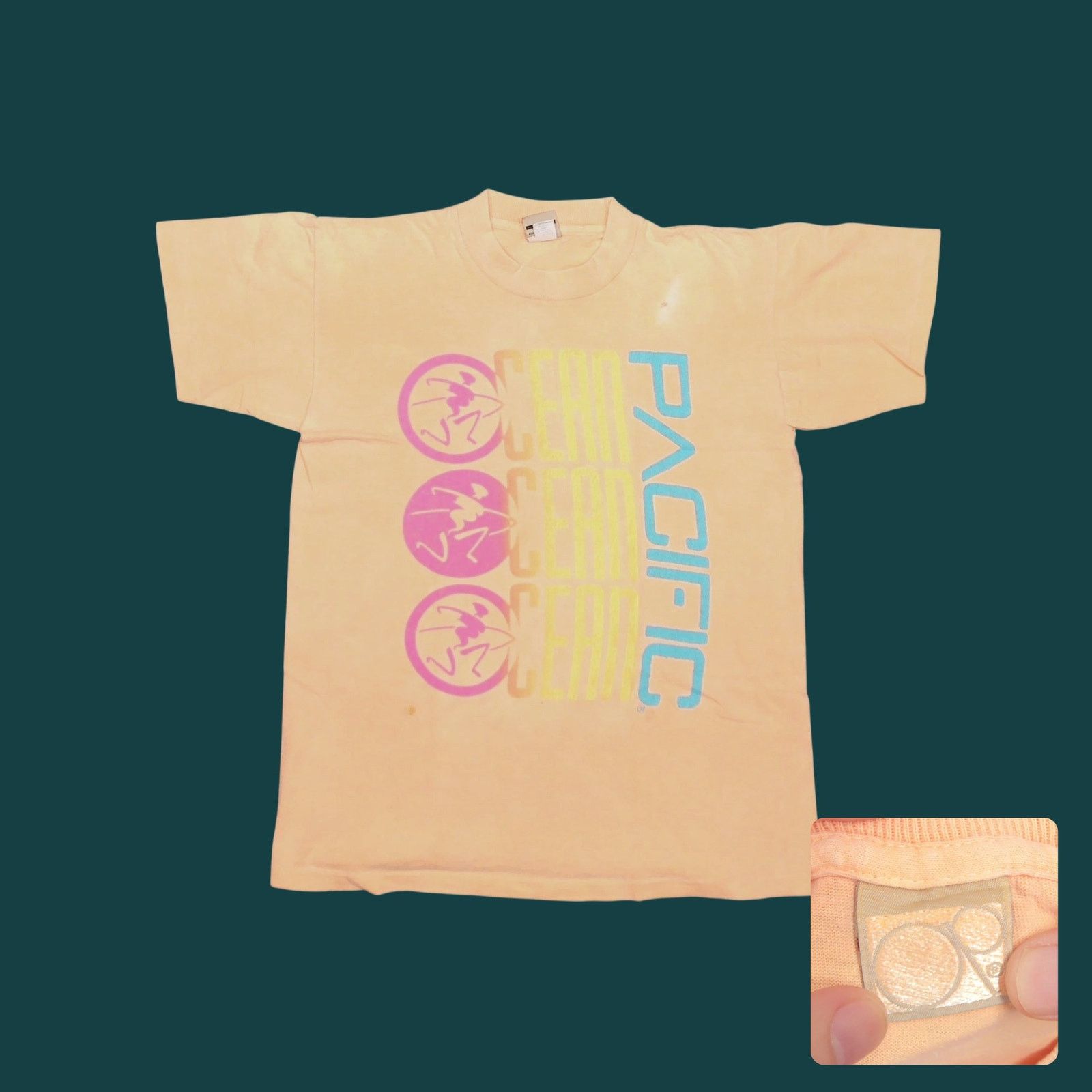 Ocean Pacific 1990 Ocean Pacific OP Neon Surfer Peach Single Stitch Tee Size US M / EU 48-50 / 2 - 1 Thumbnail