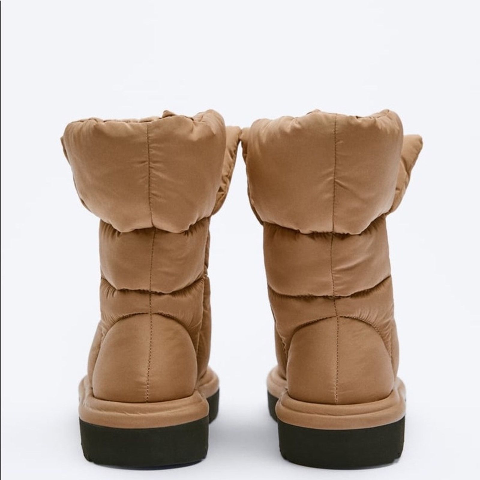 Zara ZARA QUILTED LOW HEEL ANKLE BOOTS BEIGE Size US 7.5 / IT 37.5 - 7 Thumbnail