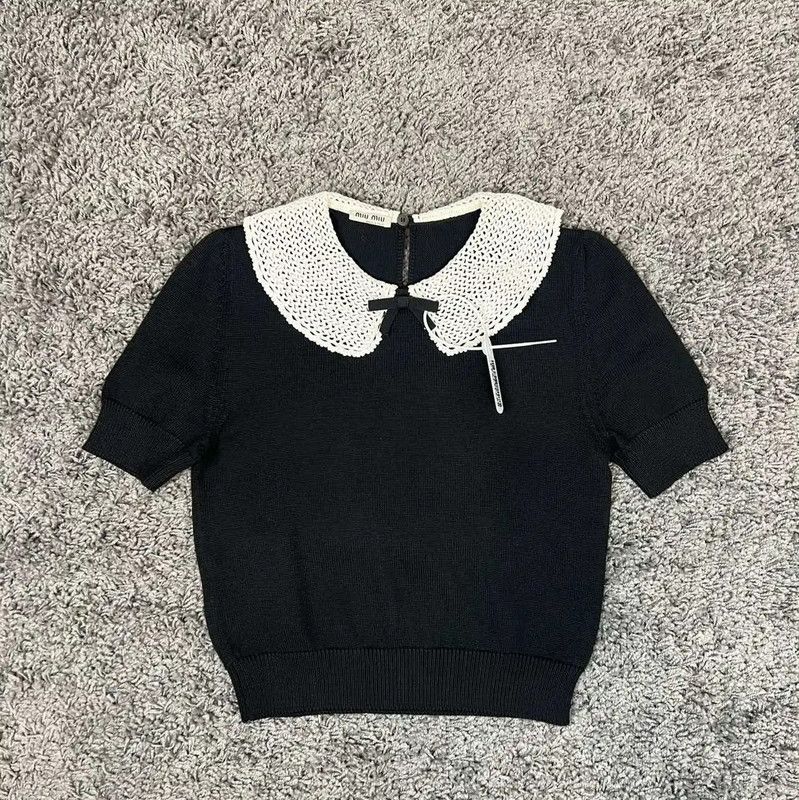 Miu Miu Miu Miu Black Wool Short-Sleeve Sweater 0089 Size S / US 4 / IT 40 - 1 Thumbnail
