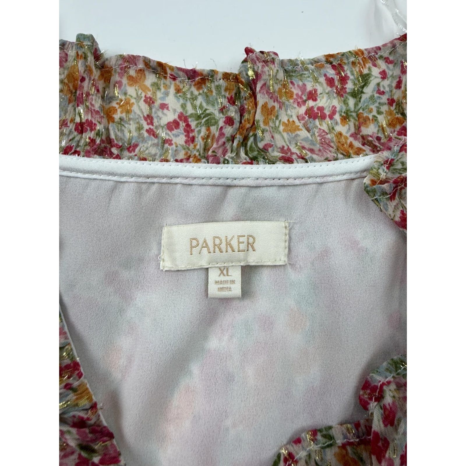 Parker Parker Blouse Womens XL Multicolor Floral Peplum V-Neck Flutter Sleeve Ruffle Button Tuck Chiffon Size XL / US 12-14 / IT 48-50 - 5 Thumbnail