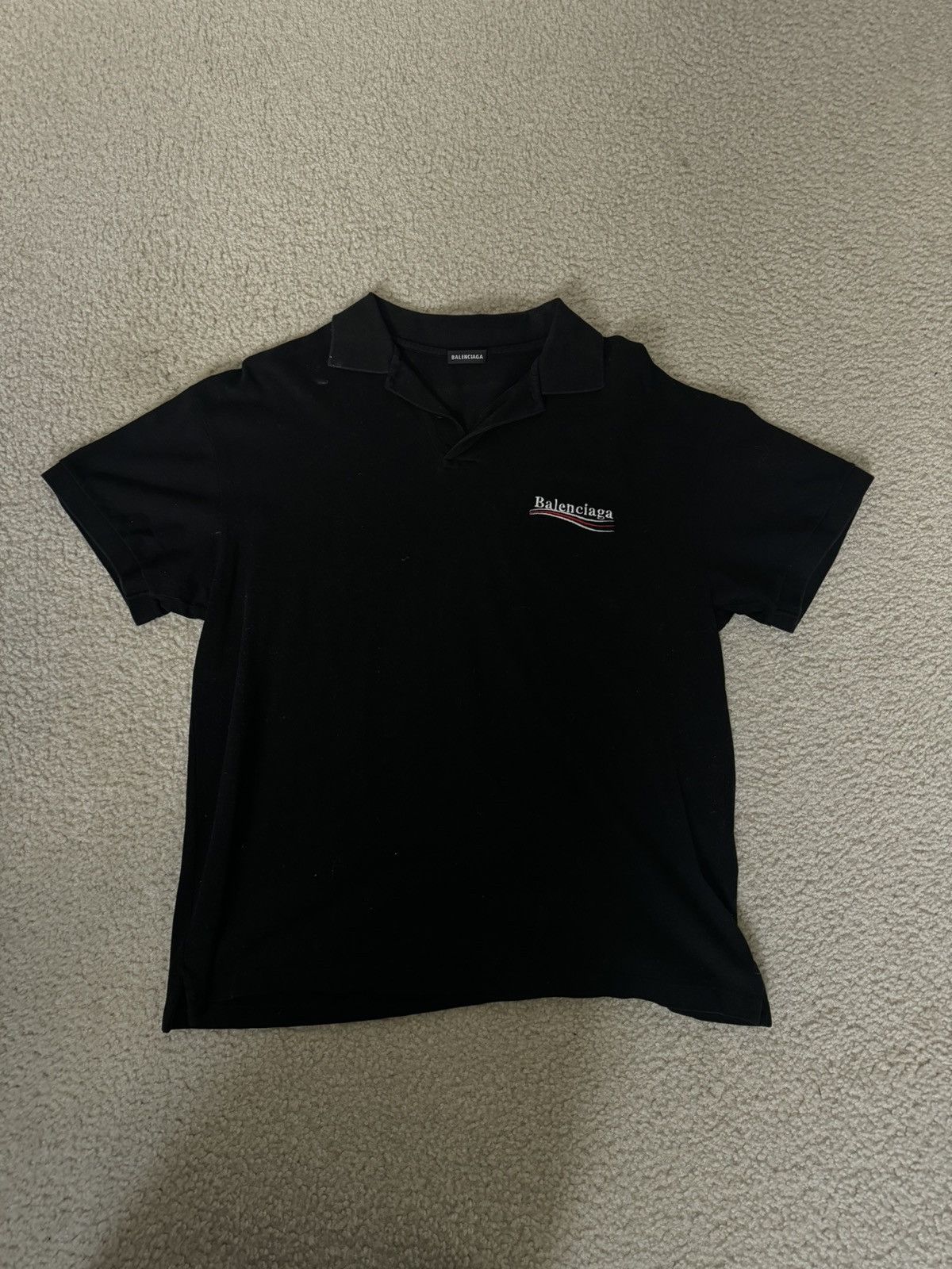 image of Balenciaga Campaign Black Logo Short Sleeve Shirt, Men's (Size Small)