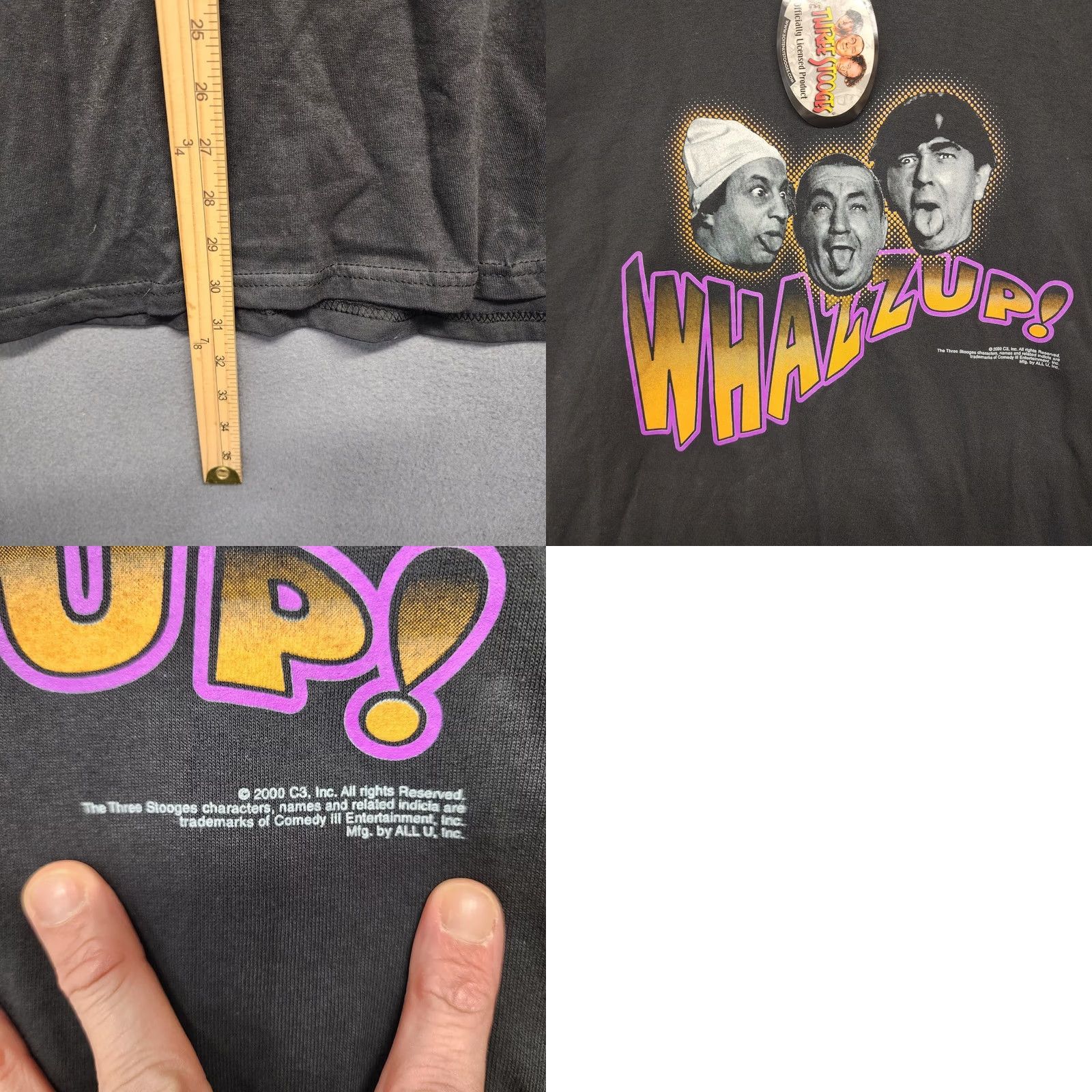 Gildan VINTAGE Deadstock Gildan T-Shirt Black 2XL Men Crew Neck Short Sleeve Y2K Three Stooges NOS NEW Whazzup! Size US XXL / EU 58 / 5 - 8 Thumbnail