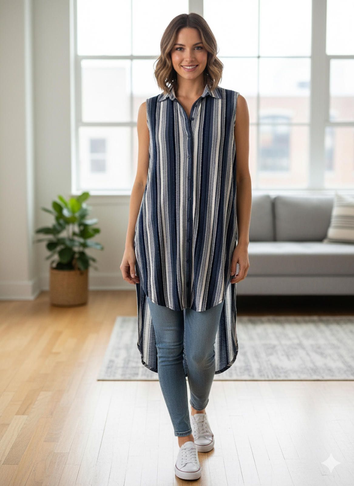 Other Sleeveless Striped Button-Down Dress Size L / US 10 / IT 46 - 2 Thumbnail