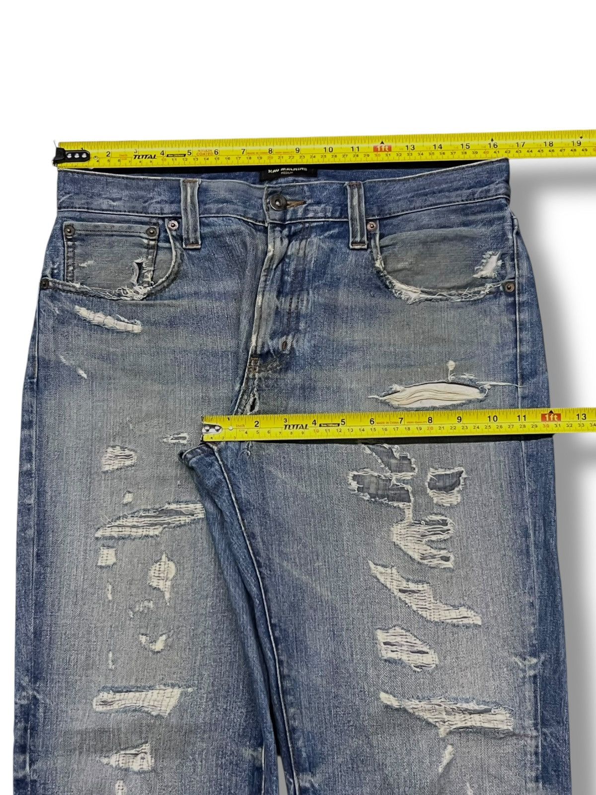 Japanese Brand Vintage Rag Machine - Faded Wash, Distressed Slim Denim Size US 33 - 16 Thumbnail