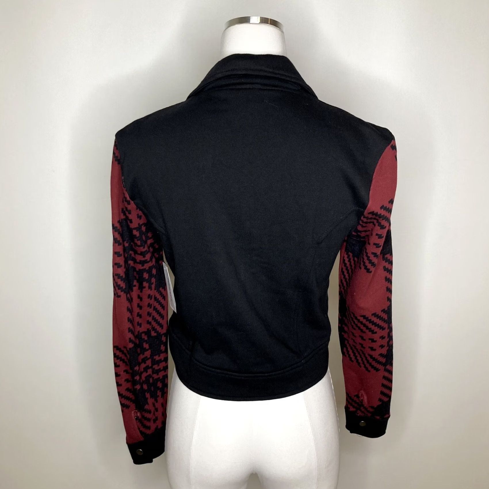 Vintage LuLaRoe Presley Moto Jacket Sz Small Dark Red & Black Houndstooth - Women's Denim? (Note: Original must be used) Size S / US 4 / IT 40 - 3 Thumbnail