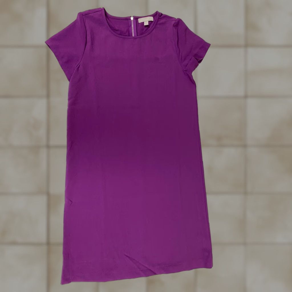 Vintage Chelsea28 Dress Womens XS Purple Short Sleeve Casual Fit & Flare Crew Neck Polyester Woven Ruffle Holiday Winter Floral Short dress Size 26" / US 2 / IT 38 - 1 Thumbnail