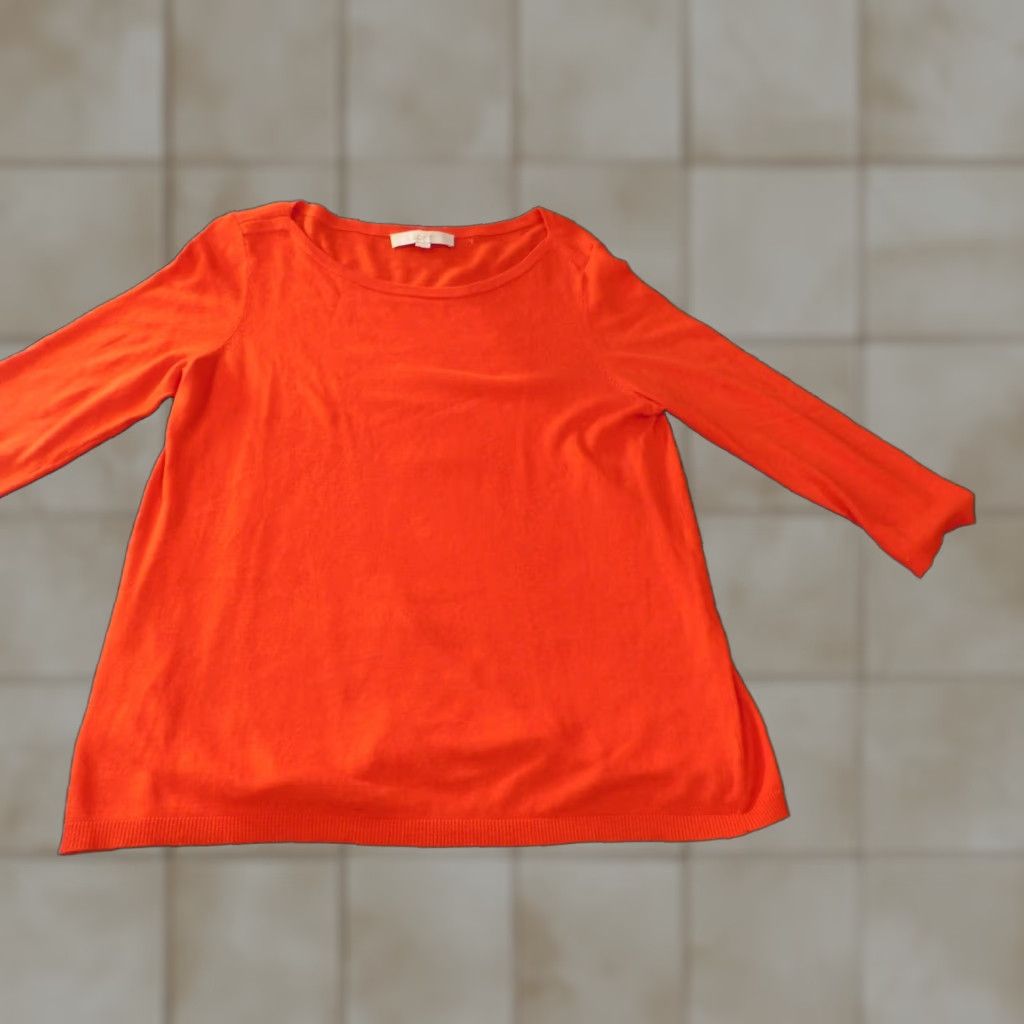 Loft LOFT Sweater Pullover Medium Orange Womens Cable Knit Stretch Crew Neck Casual Knit Pattern Regular Cotton Nylon Rayon Size M / US 6-8 / IT 42-44 - 1 Thumbnail