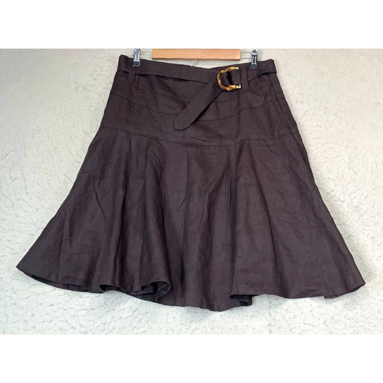 Willi Smith Willi Smith Skirt Women's Size 10 Knee Length Linen Brown A-Line Belt Lined Regular Casual Party/Cocktail Business Style Fashion Women Size 32" / US 10 / IT 46 - 2 Thumbnail