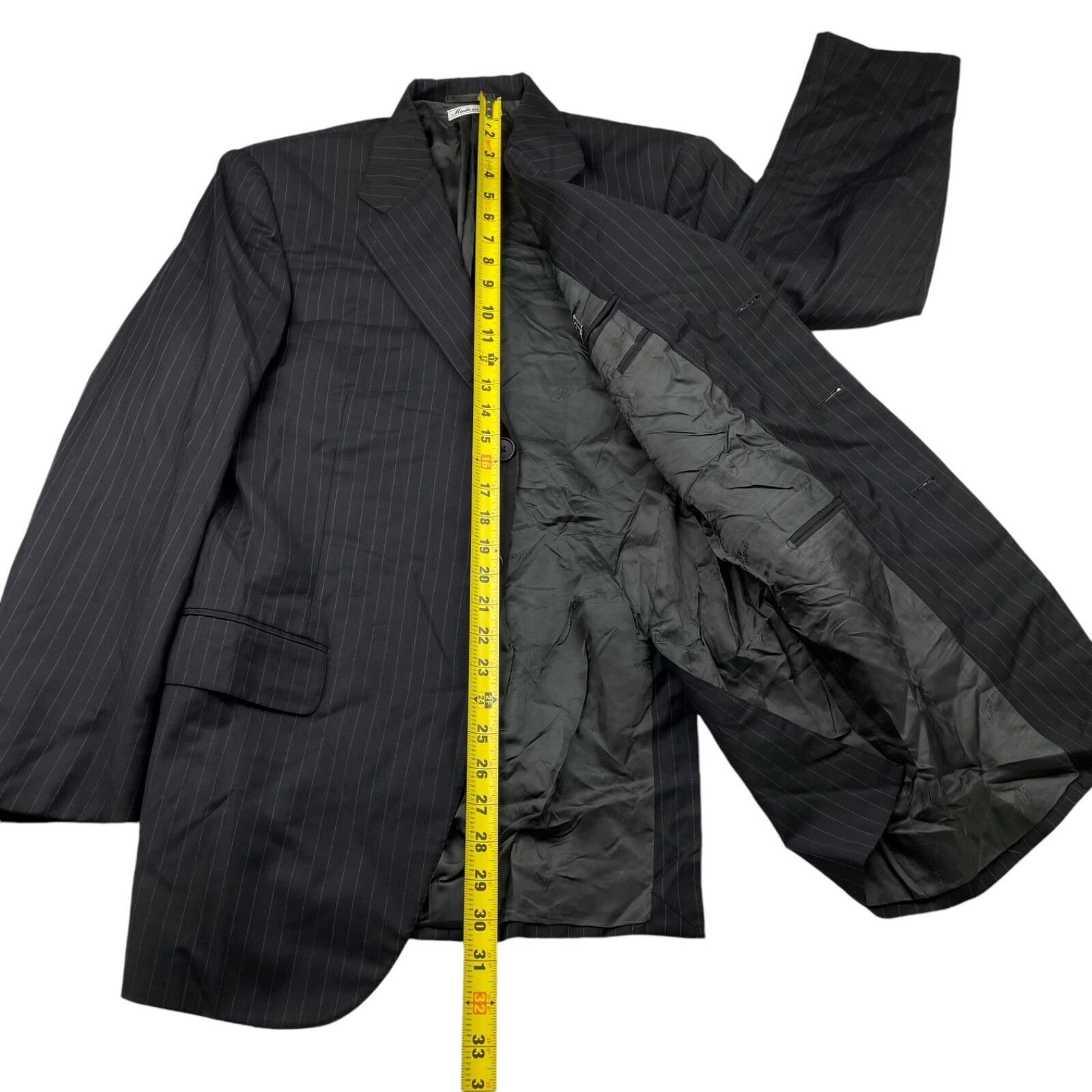 Belvest Belvest Men's 100% Wool 3-Button Suit Black/Pink Stripe • It Size 40S - 8 Thumbnail